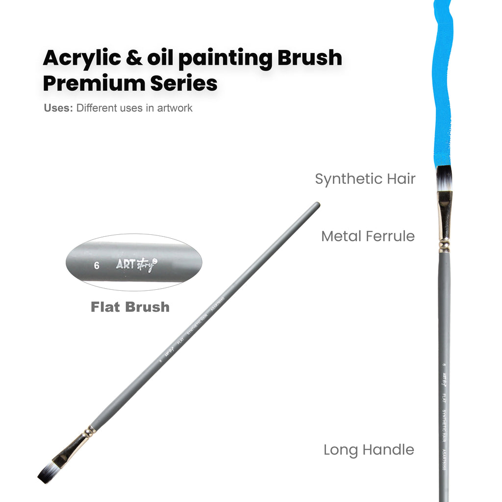Long Handle Brush Flat Synthetic Hair Size 6 Handle Length 250mm