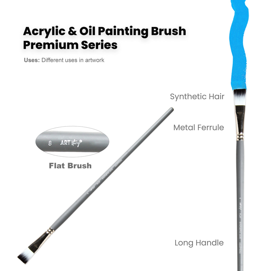 Long Handle Brush Flat Synthetic Hair Size 7 Handle Length 250mm