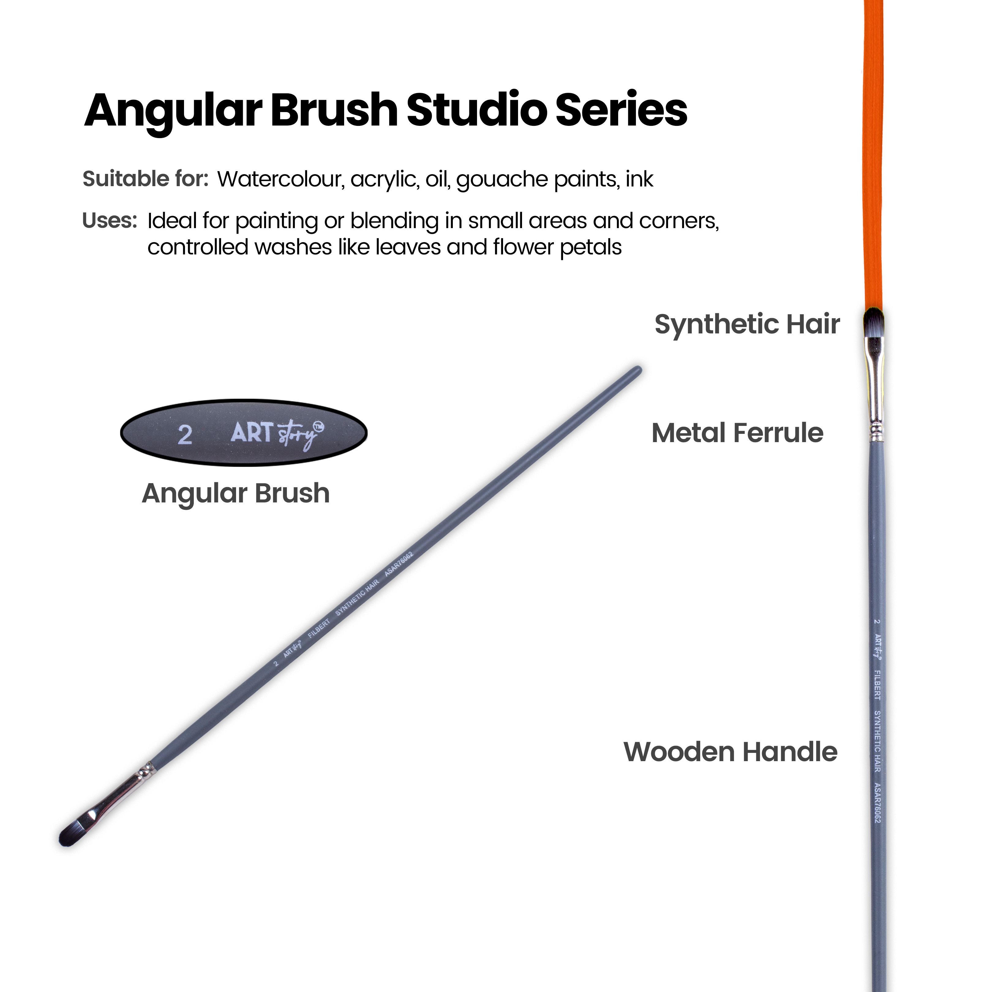 Long Handle Filbert Brush Synthetic Hair Size 2 Handle Length 250mm 1pc