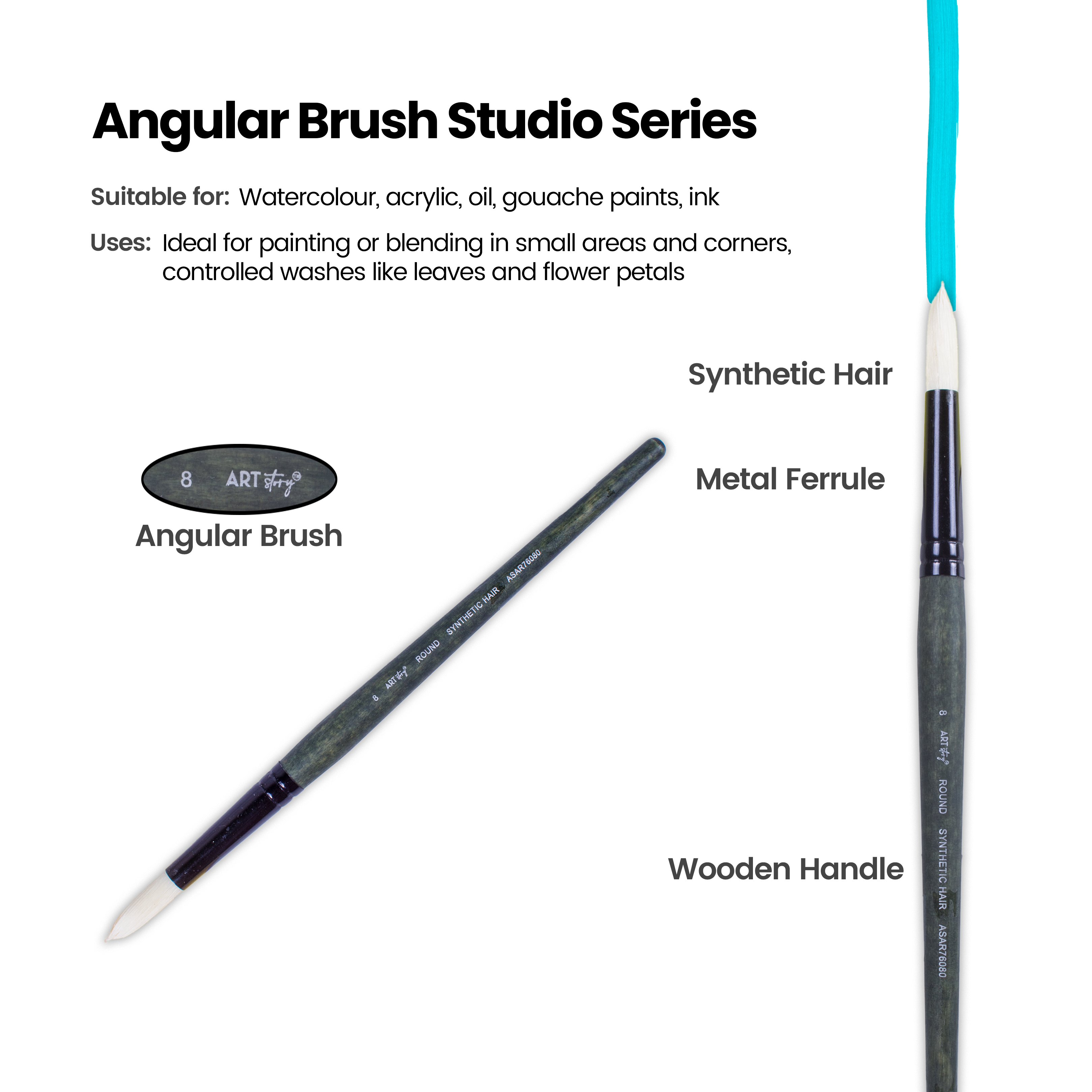 Pro Oil Brush Round Synthetic Hair Size 8 Handle Length 165mm 1pc