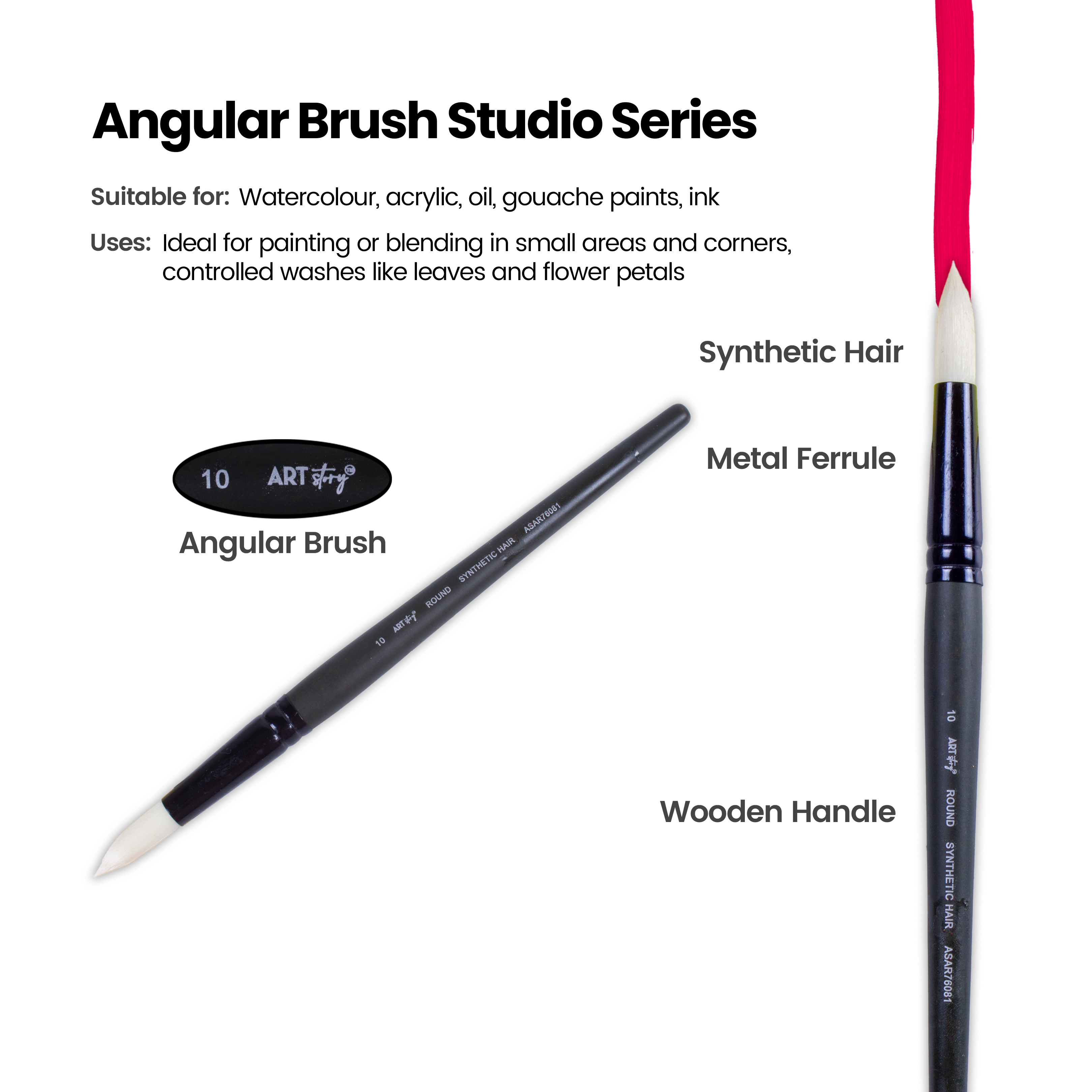 Pro Oil Brush Round Synthetic Hair Size 10 Handle Length 165mm 1pc