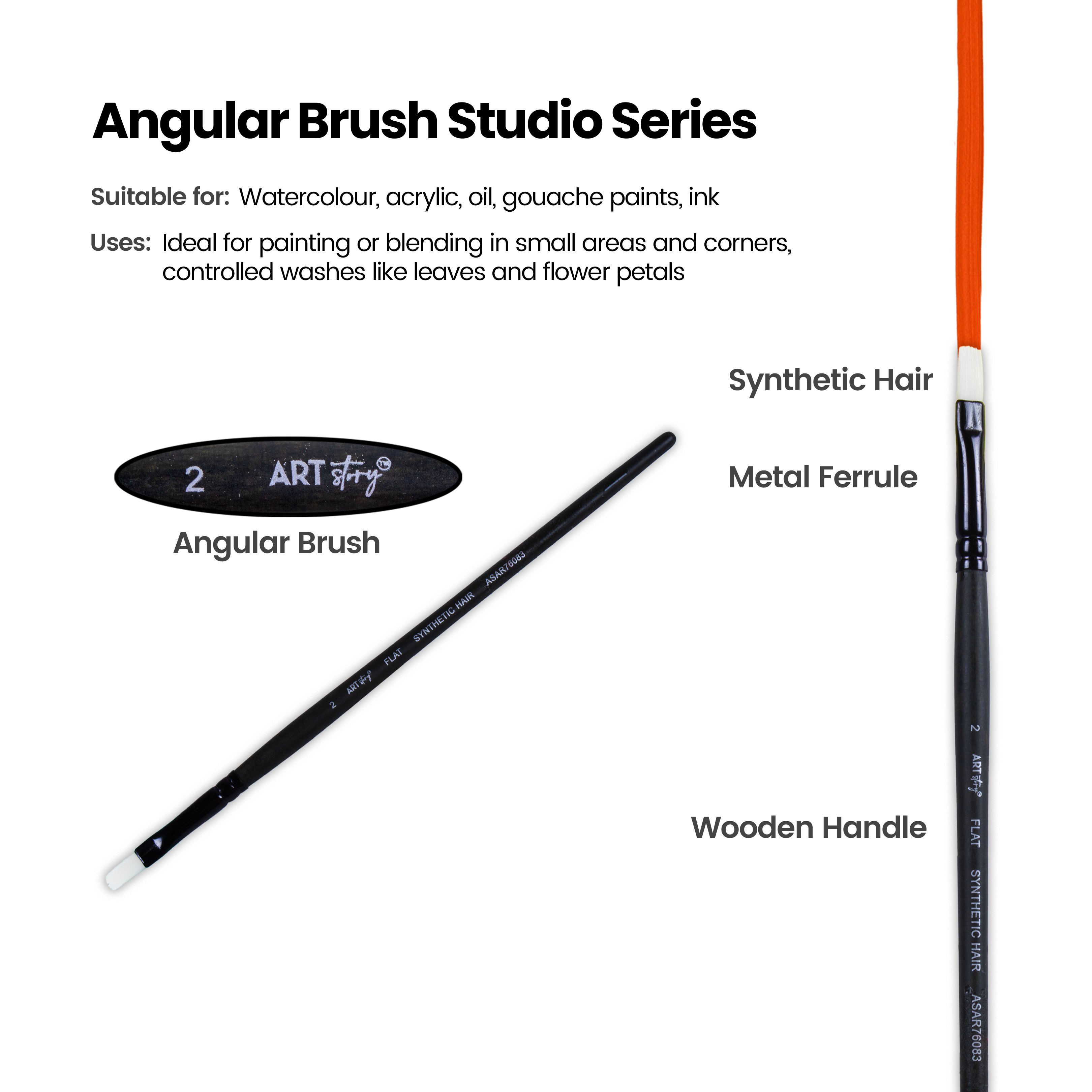 Pro Oil Brush Flat Synthetic Hair Size 2 Handle Length 165mm 1pc