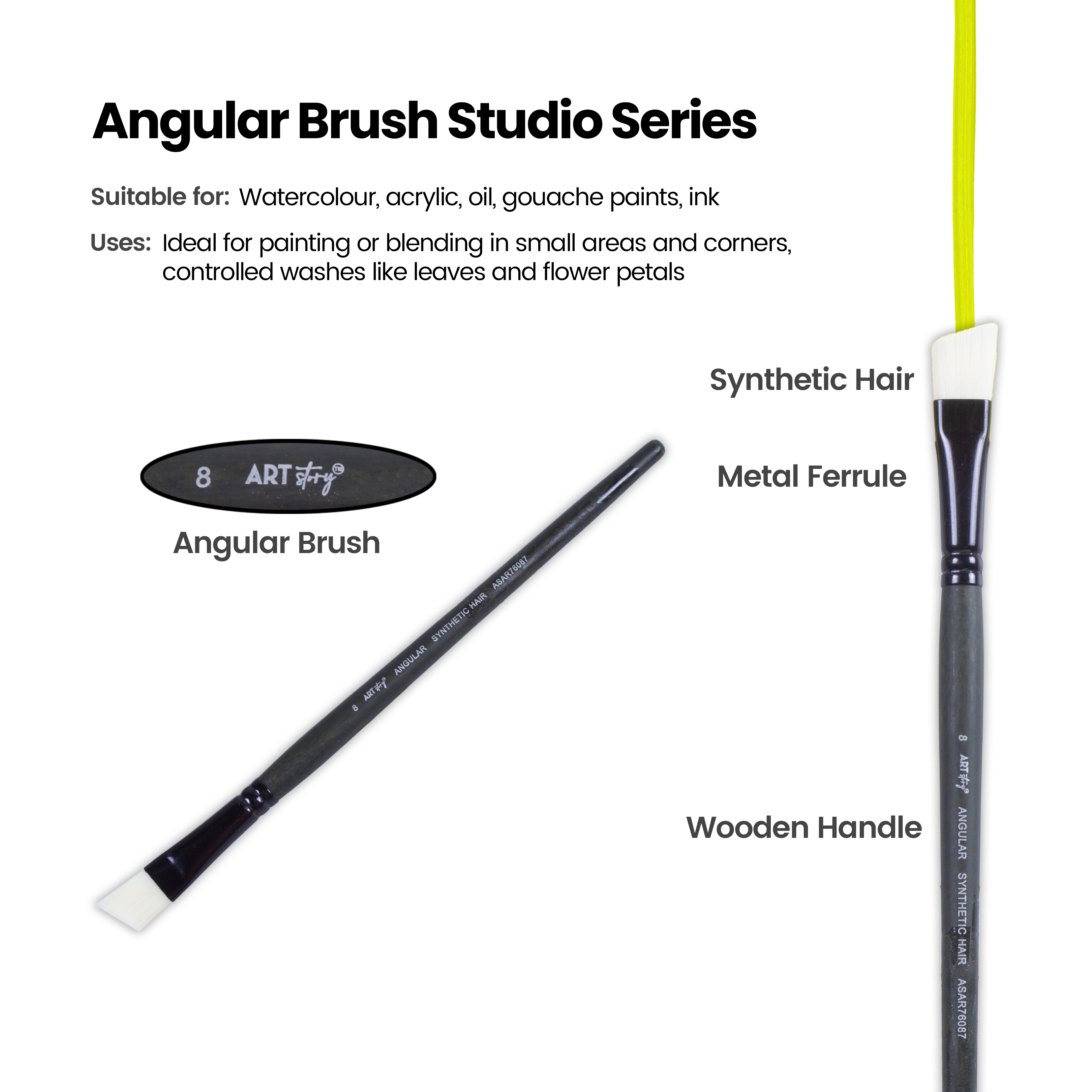 Pro Oil Brush Angular Synthetic Hair Size 8 Handle Length 165mm 1pc