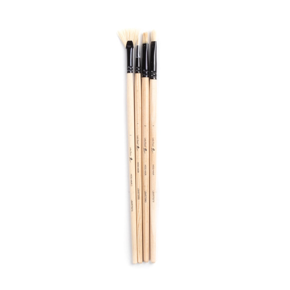 Synthetic Hog Hair Oil Brush Round(Size.1) Flat(Size.2) Fan(Size.2) Filbert(Size.4) Set of 4pc