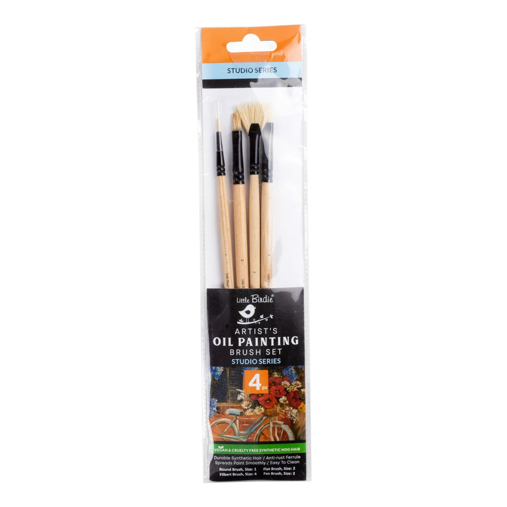 Synthetic Hog Hair Oil Brush Round(Size.1) Flat(Size.2) Fan(Size.2) Filbert(Size.4) Set of 4pc