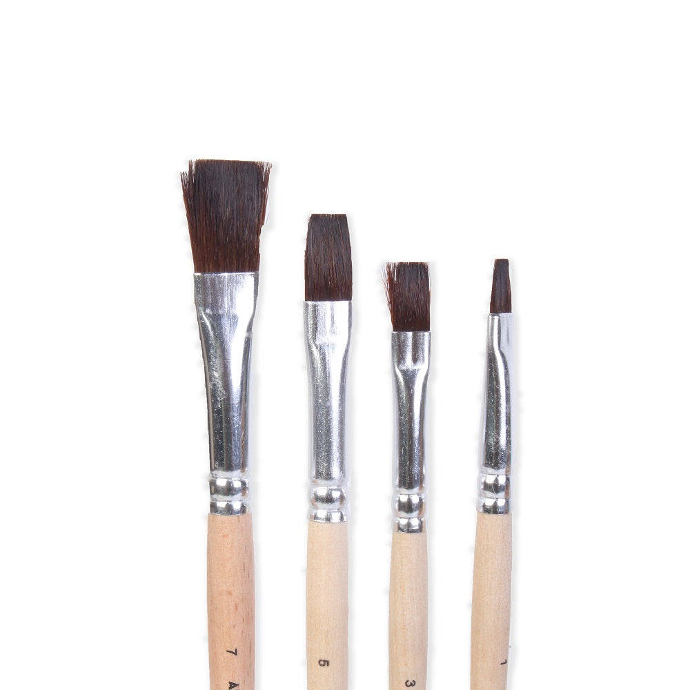 Watercolour Brush Flat Synthetic Hair Size 2 4 6 8 Set of 4pc