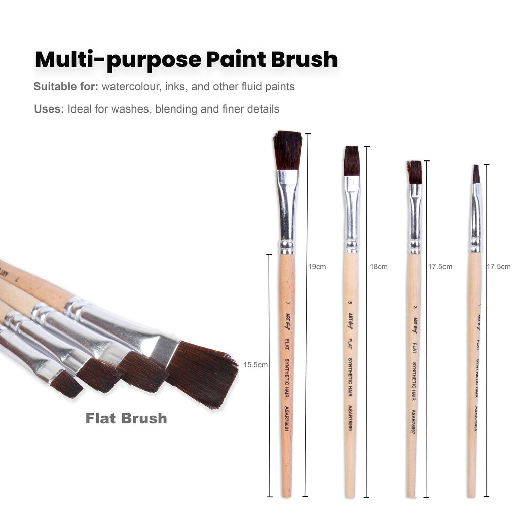Watercolour Brush Flat Synthetic Hair Size 2 4 6 8 Set of 4pc