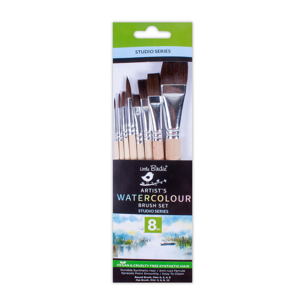 Watercolour Brush Round And Flat Synthetic Hair Size 0 2 4 8 And 2 6 8 12 8pc