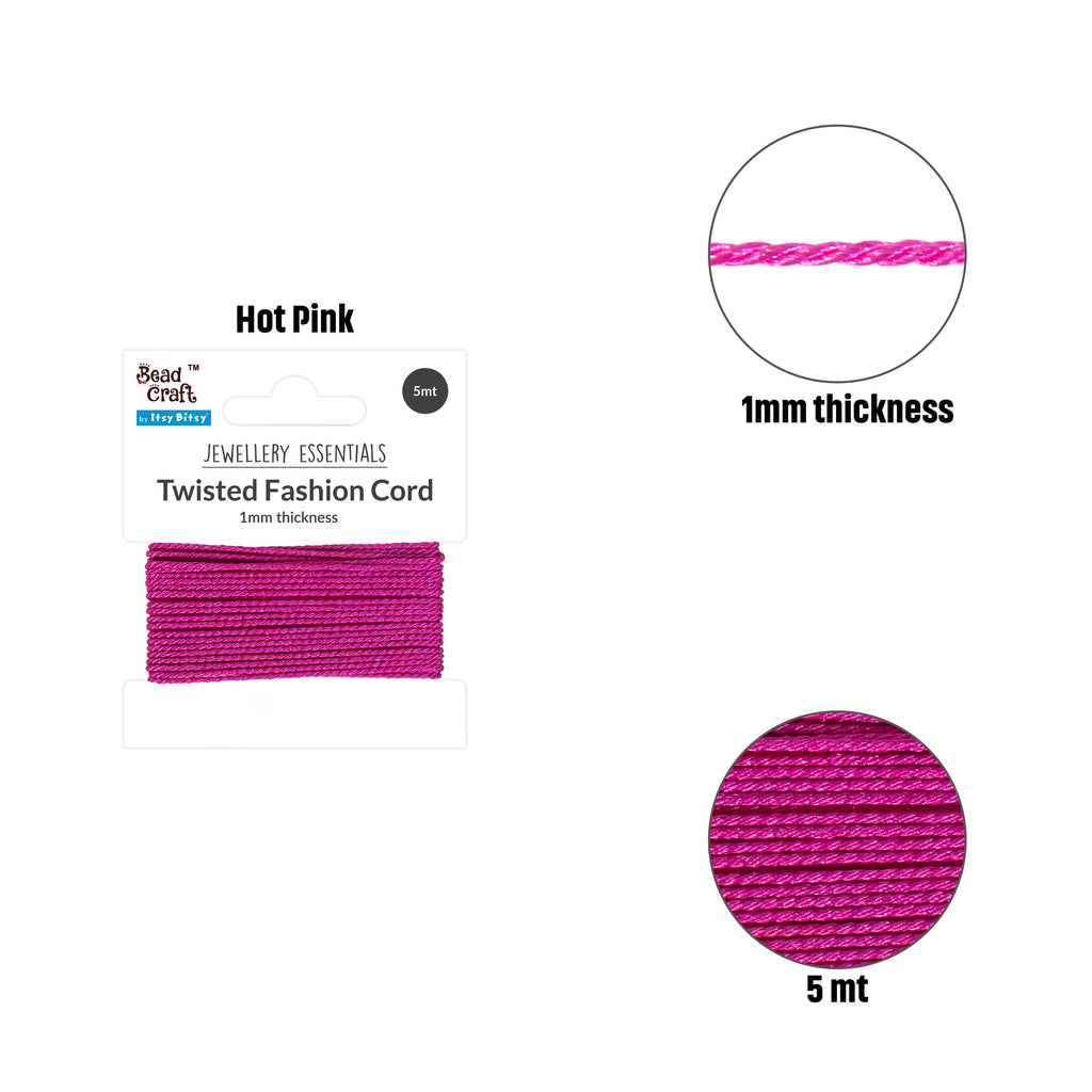 Nylon Twisted Cord 0.5mm Hot Pink 5mtr