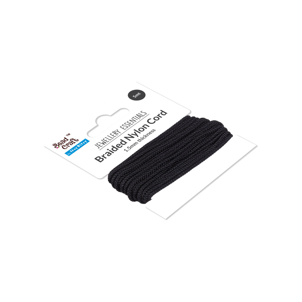 Nylon Braided Cord 1.5mm Black 5mtr