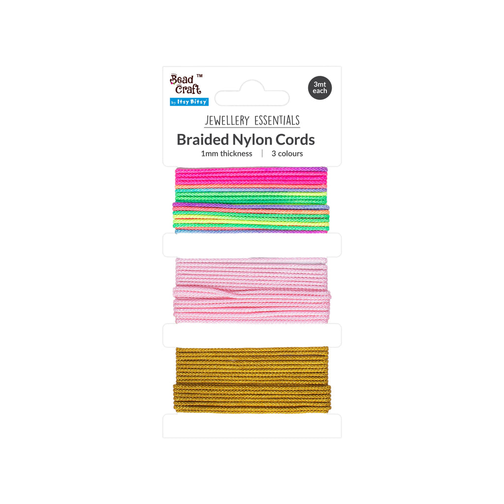 Nylon Braided Cord Rainbow Light Pink Gold 1mm Each 3mtr
