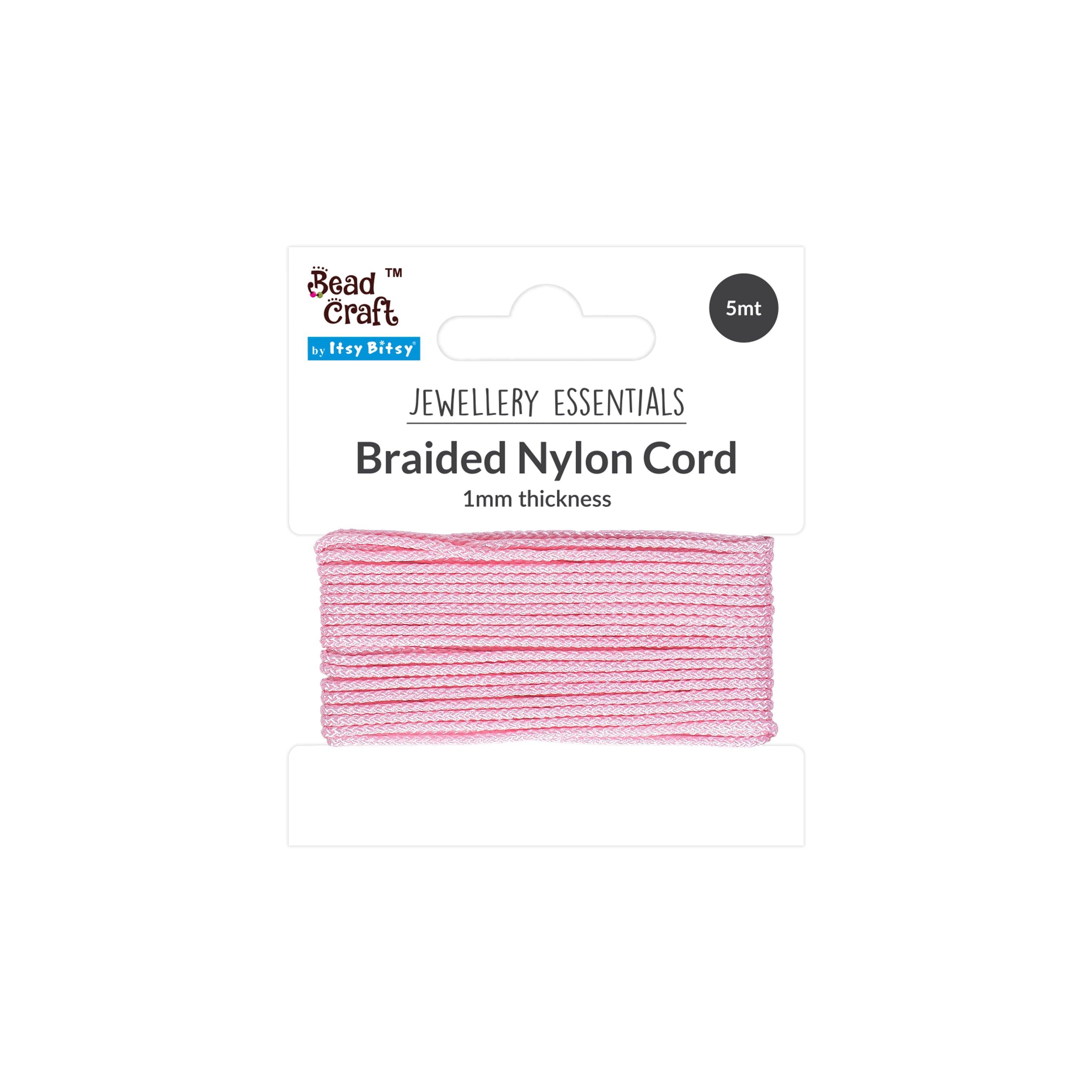 Nylon Braided Cord 1mm Light Pink 5mtr