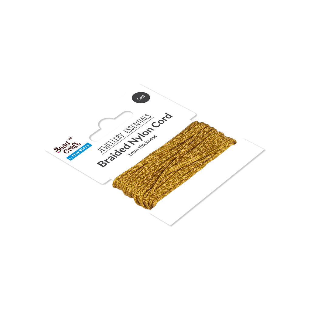 Nylon Braided Cord 1mm Antique Gold 5mtr