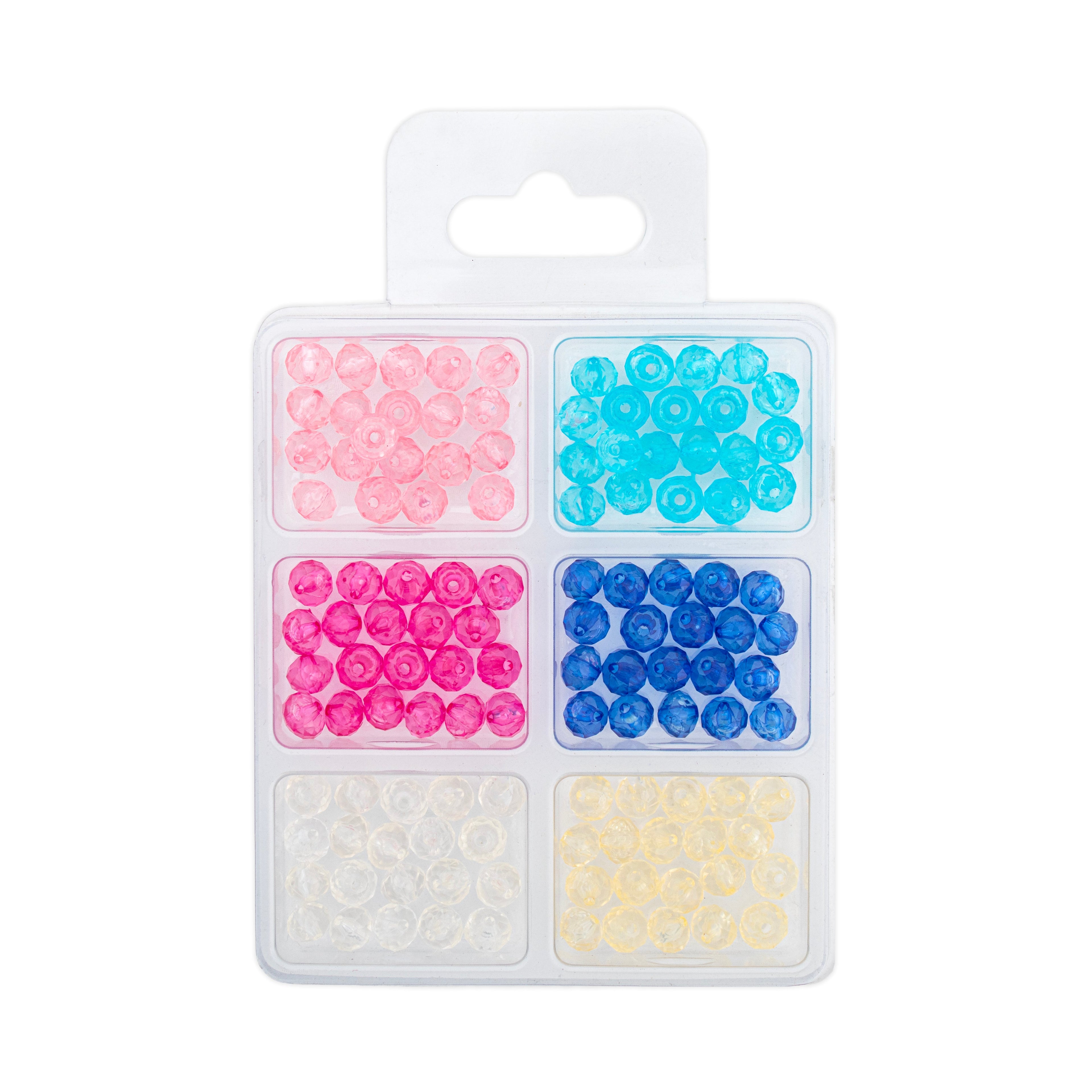 Acrylic Beads Rosy Sky 6 Shades Assorted Sizes 24gm 6 Comp Blister