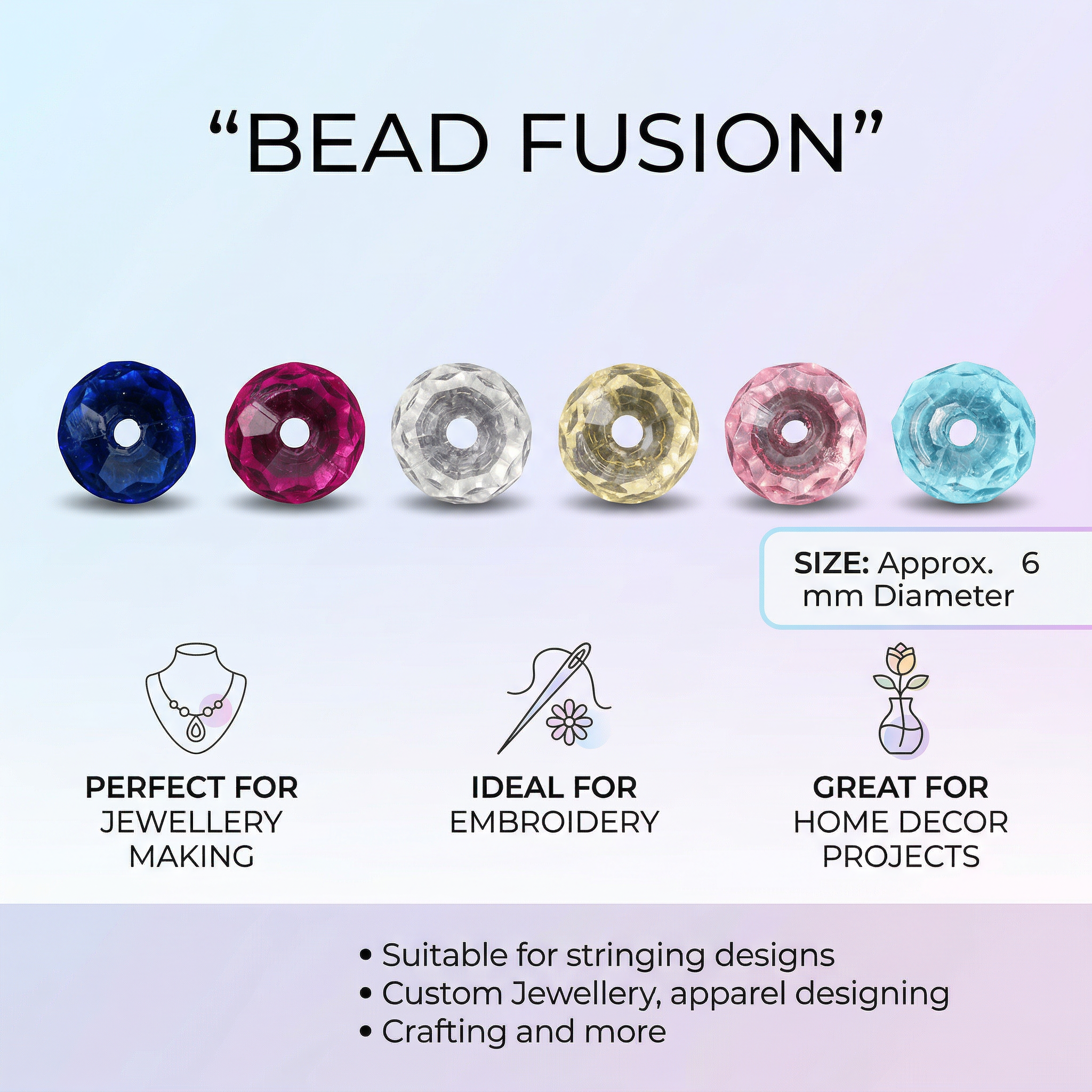 Acrylic Beads Rosy Sky 6 Shades Assorted Sizes 24gm 6 Comp Blister