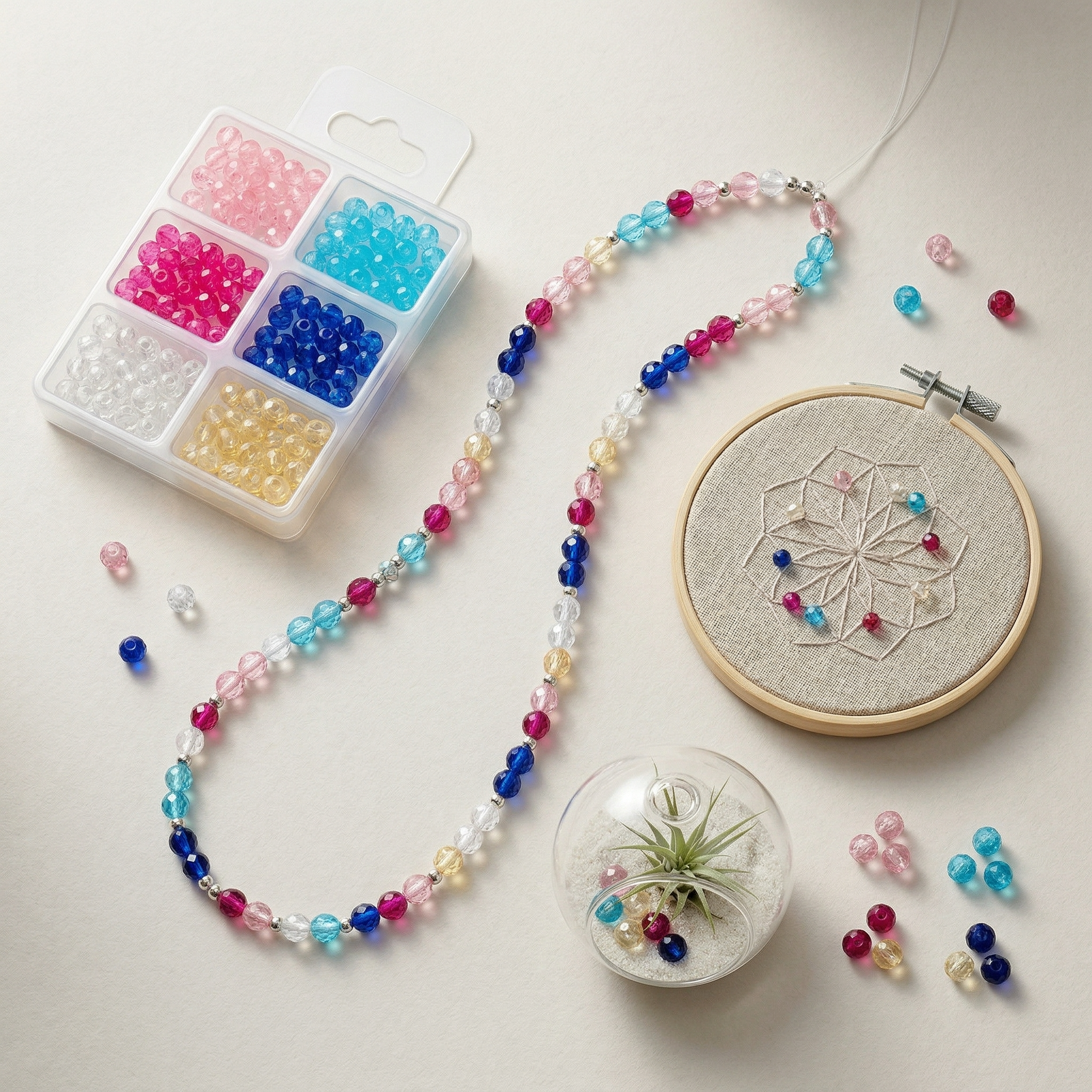 Acrylic Beads Rosy Sky 6 Shades Assorted Sizes 24gm 6 Comp Blister