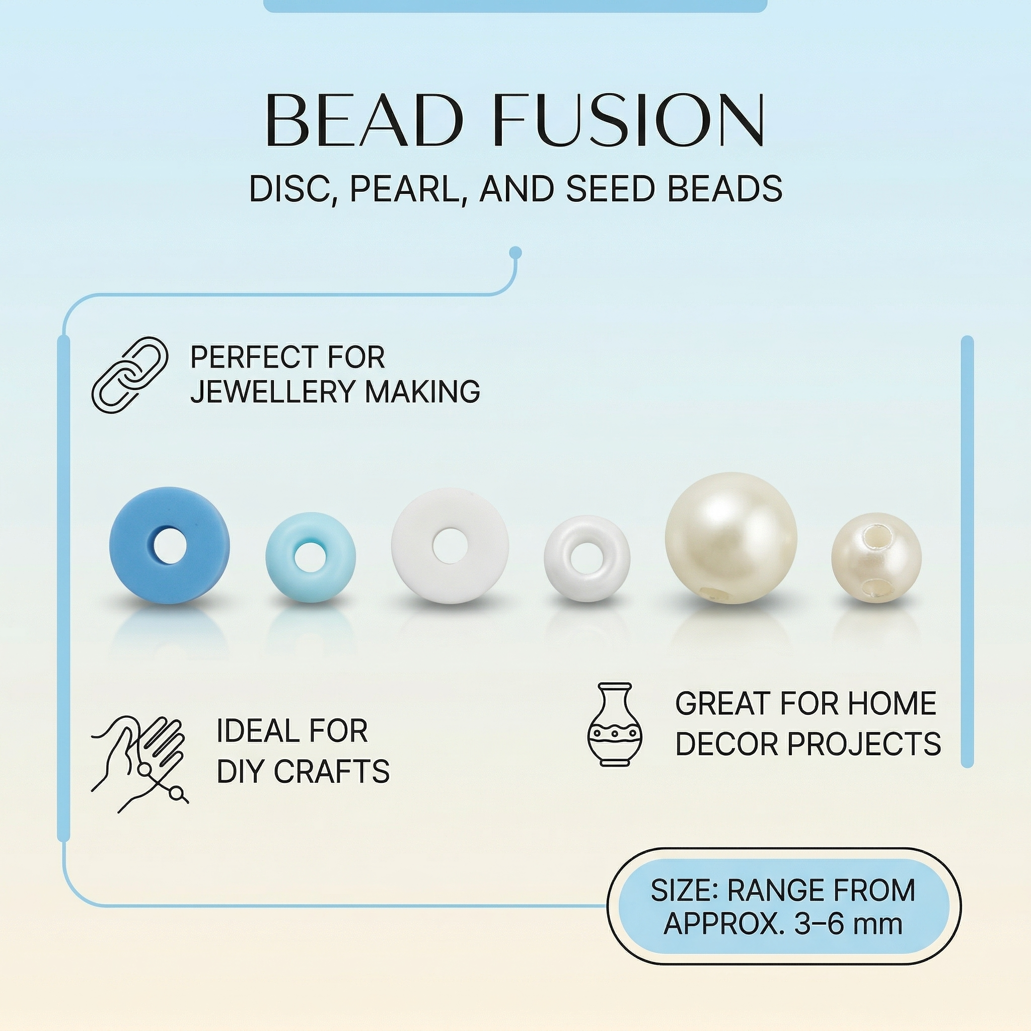 Beads Milky Sky 6 Shades Assorted Sizes 32gm 6 Comp Blister