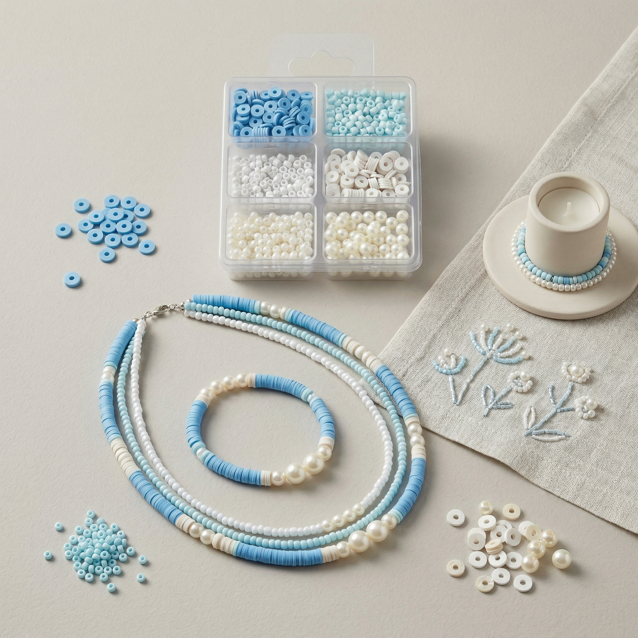 Beads Milky Sky 6 Shades Assorted Sizes 32gm 6 Comp Blister