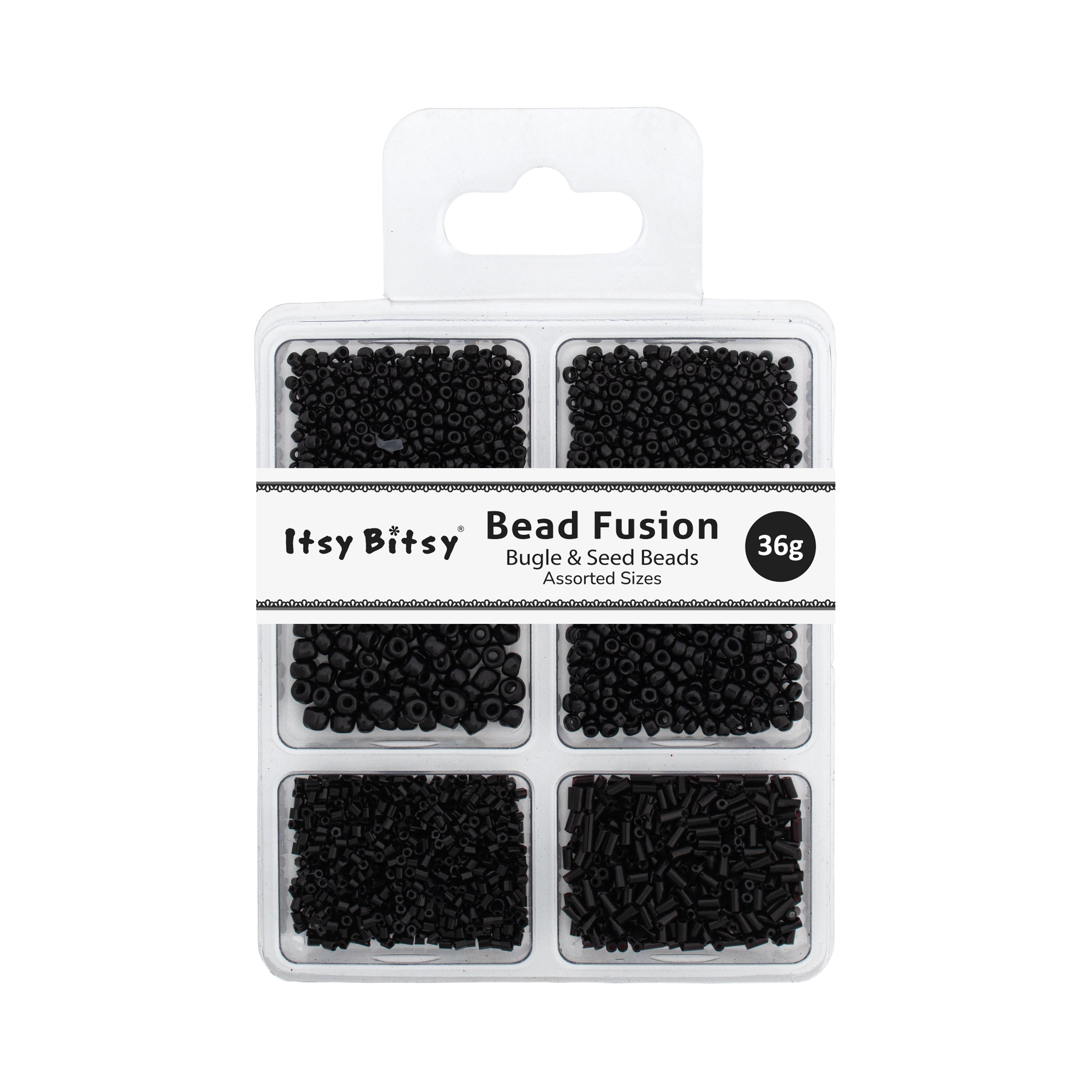 Bugle & Seed Beads Black 6 Shades Assorted Sizes 36gm 6 Comp Blister