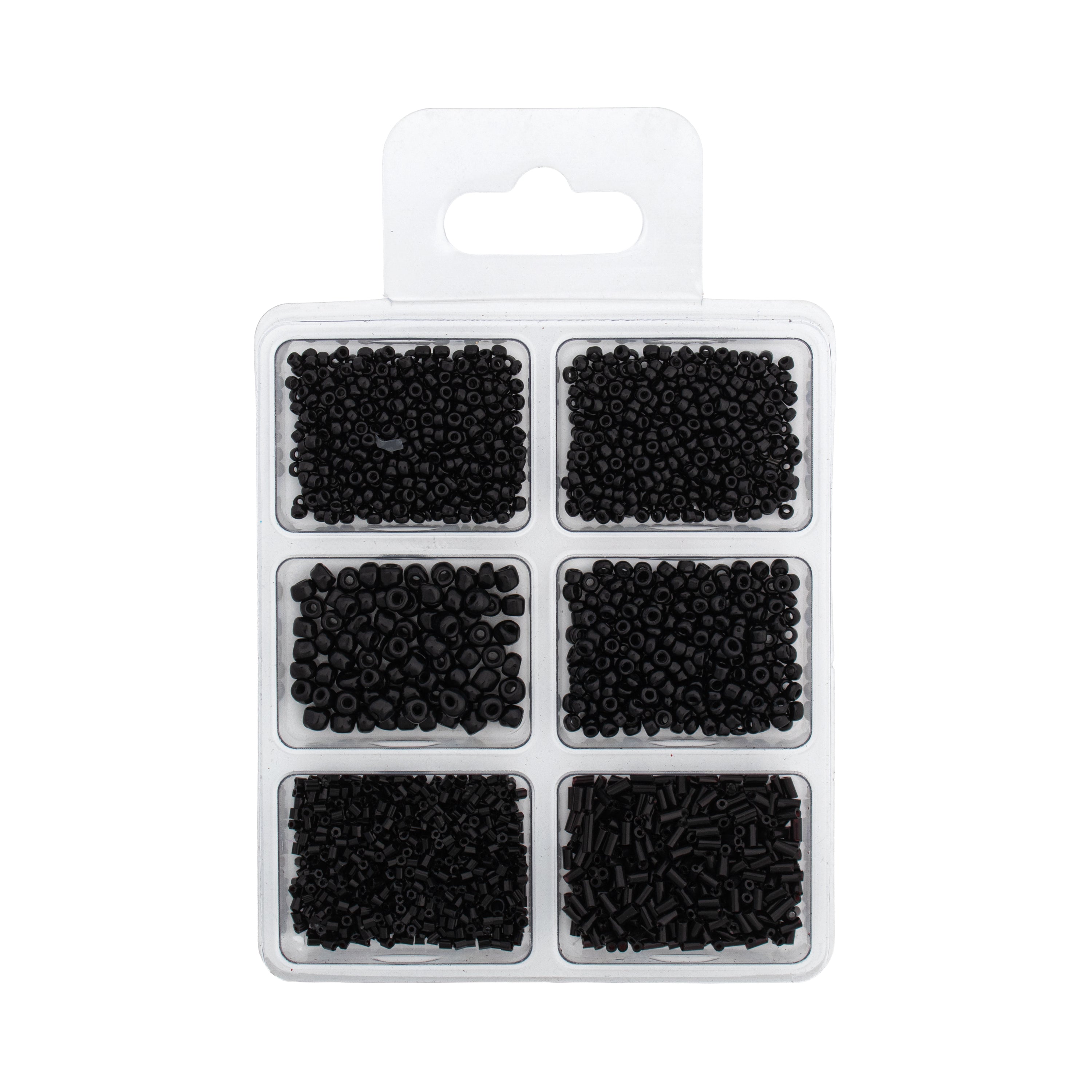 Bugle & Seed Beads Black 6 Shades Assorted Sizes 36gm 6 Comp Blister
