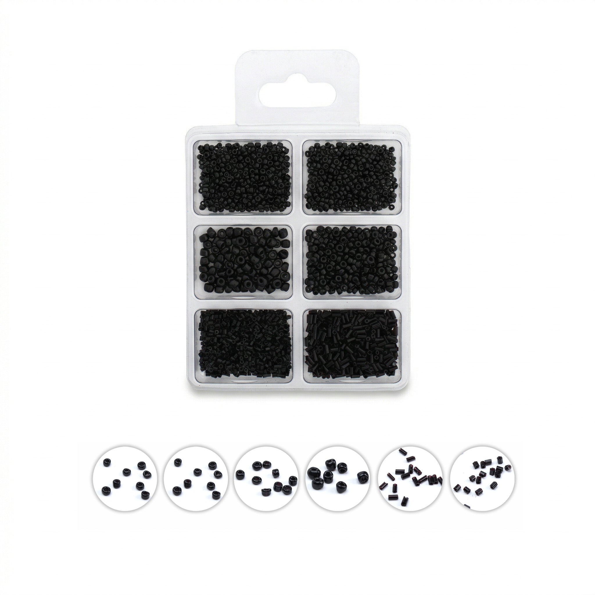Bugle & Seed Beads Black 6 Shades Assorted Sizes 36gm 6 Comp Blister