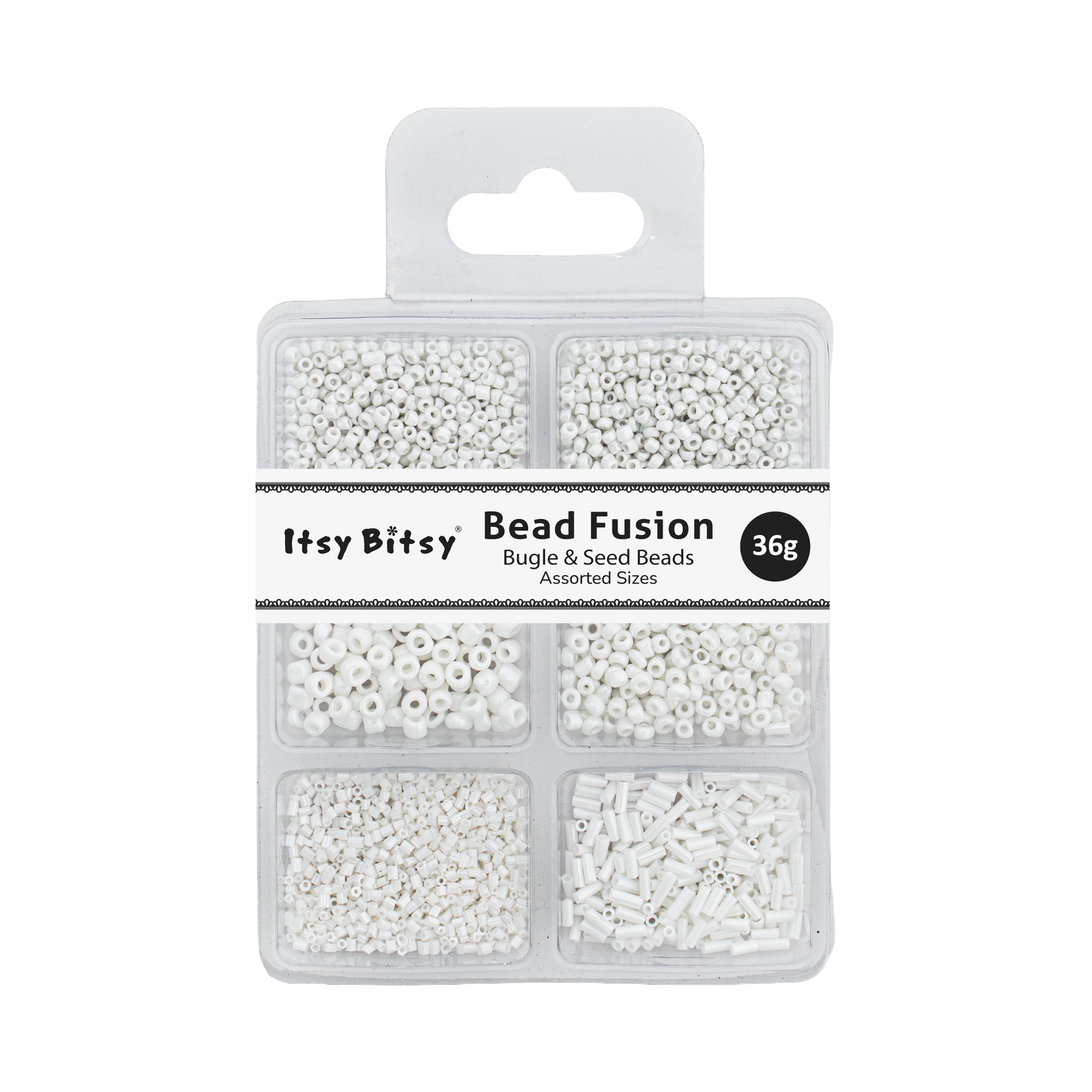 Bugle & Seed Beads White 6 Shades Assorted Sizes 36gm 6 Comp Blister
