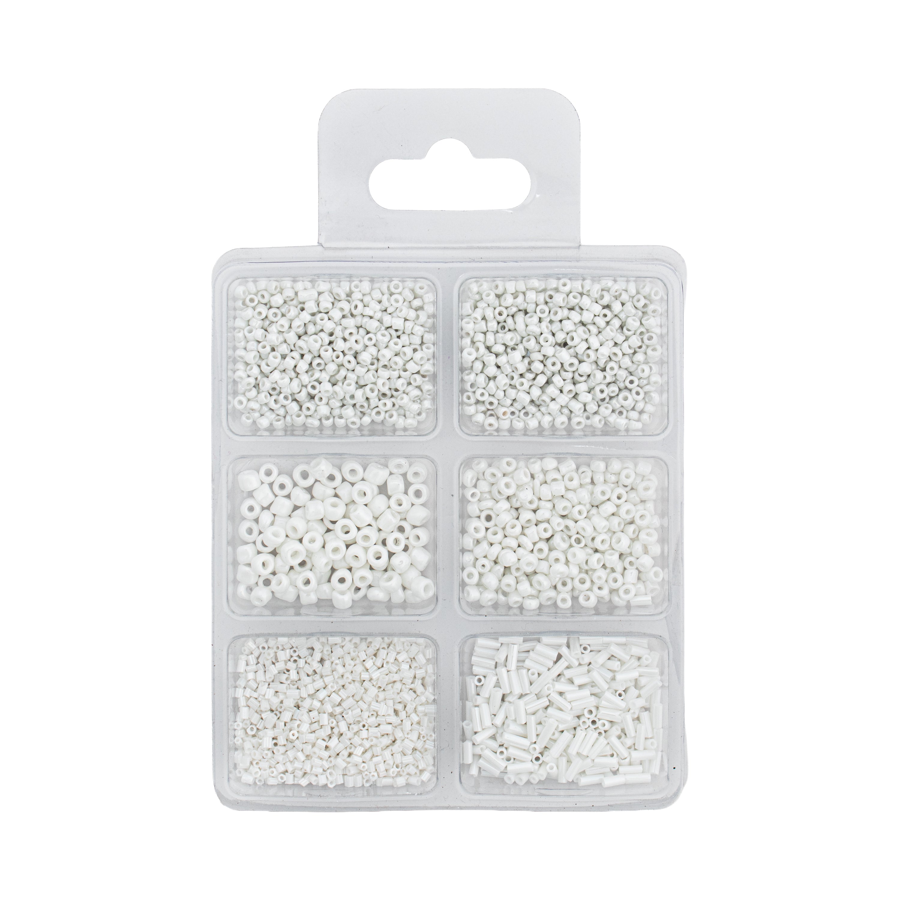 Bugle & Seed Beads White 6 Shades Assorted Sizes 36gm 6 Comp Blister
