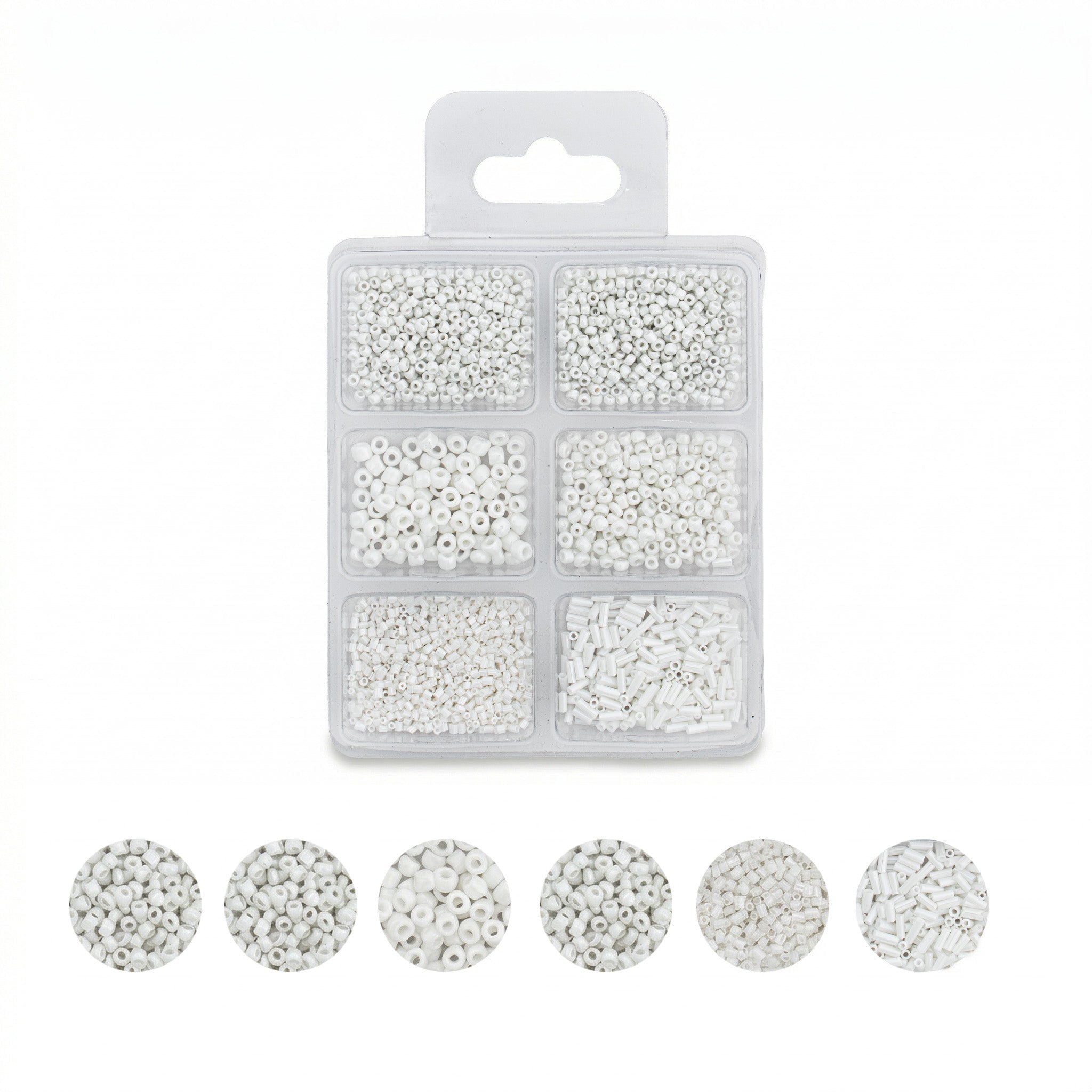 Bugle & Seed Beads White 6 Shades Assorted Sizes 36gm 6 Comp Blister