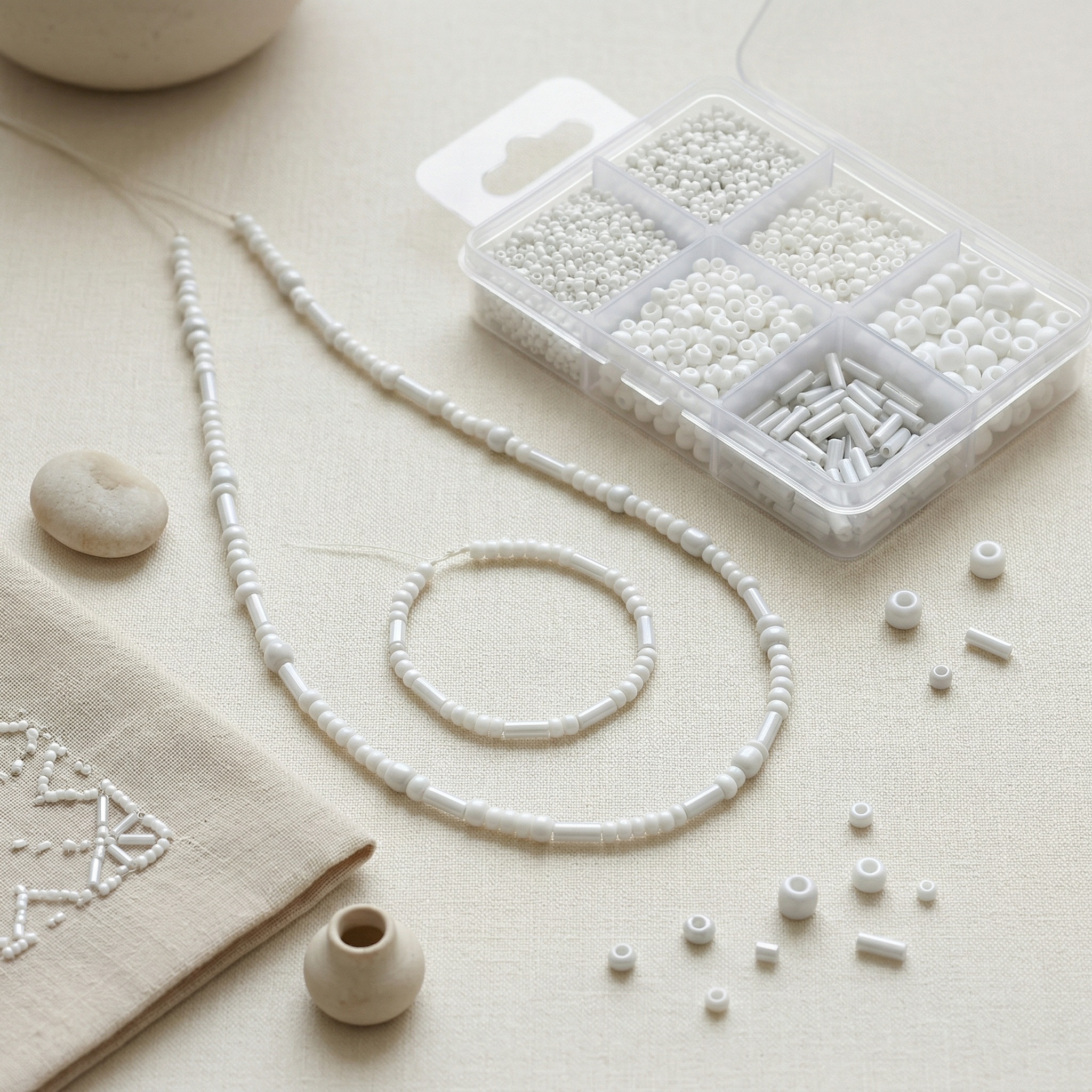 Bugle & Seed Beads White 6 Shades Assorted Sizes 36gm 6 Comp Blister