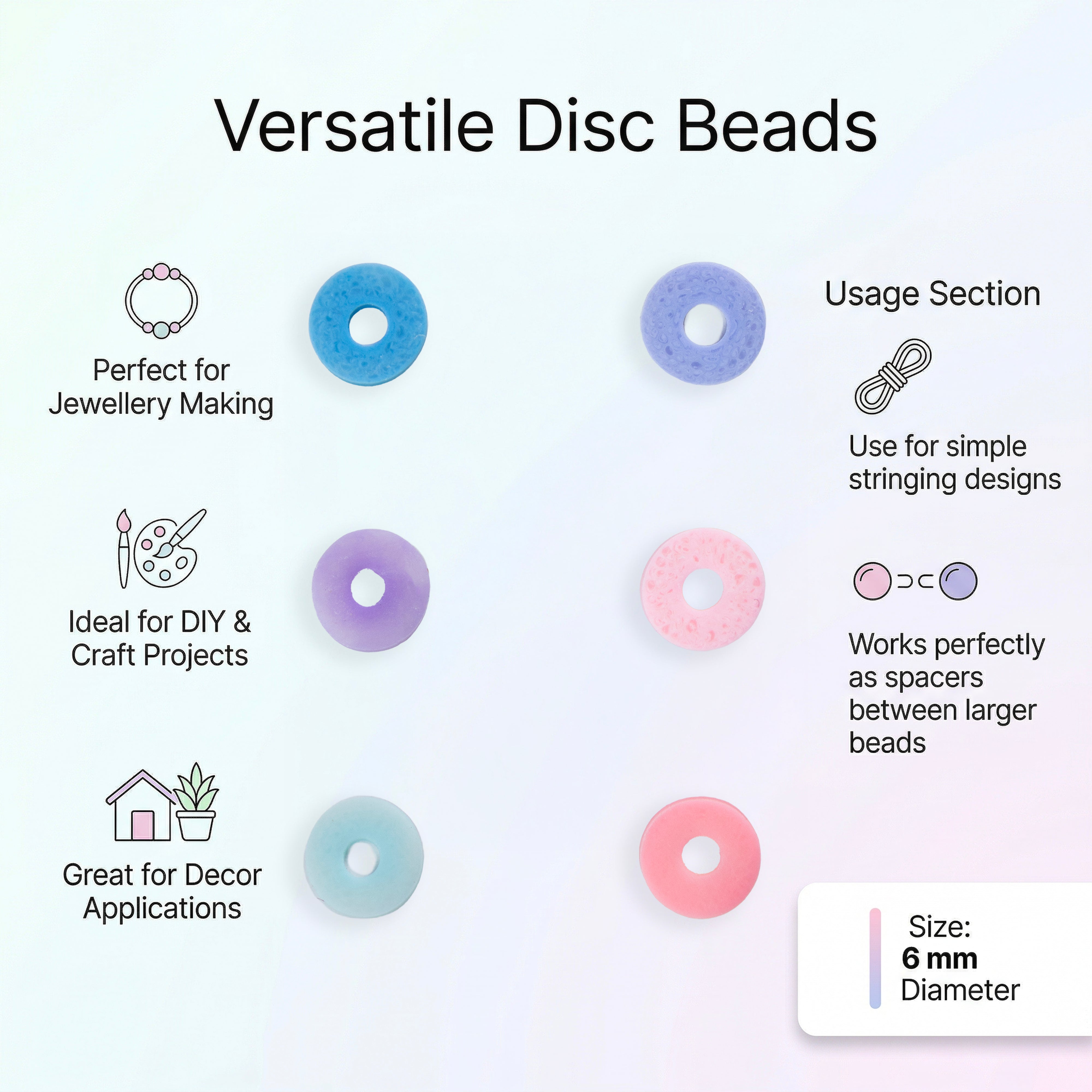 Heishi Beads Pastel Berry 6 Shades 24gm 6 Comp Blister