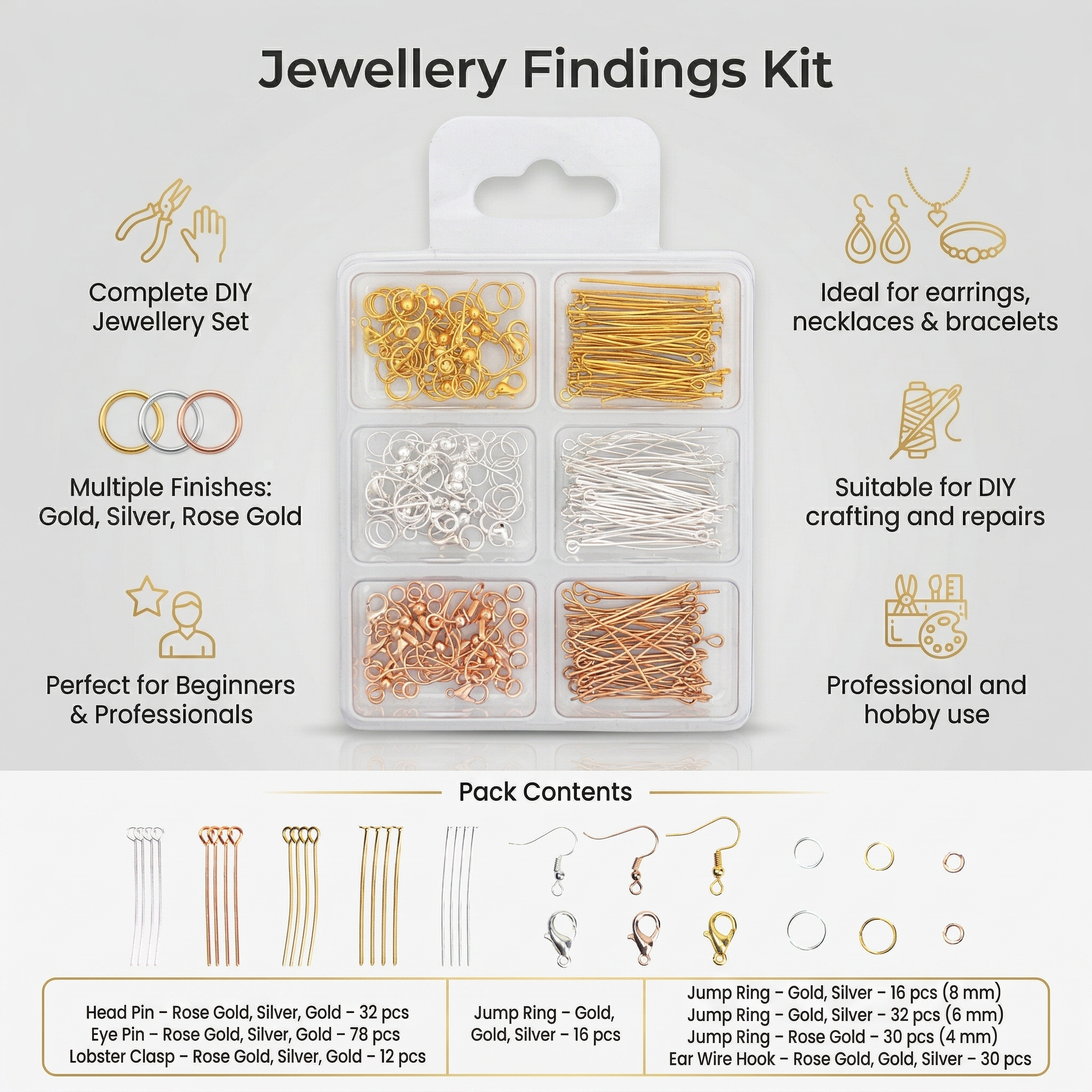 Jewellery Findings Assorted 24gm 6 Comp Blister