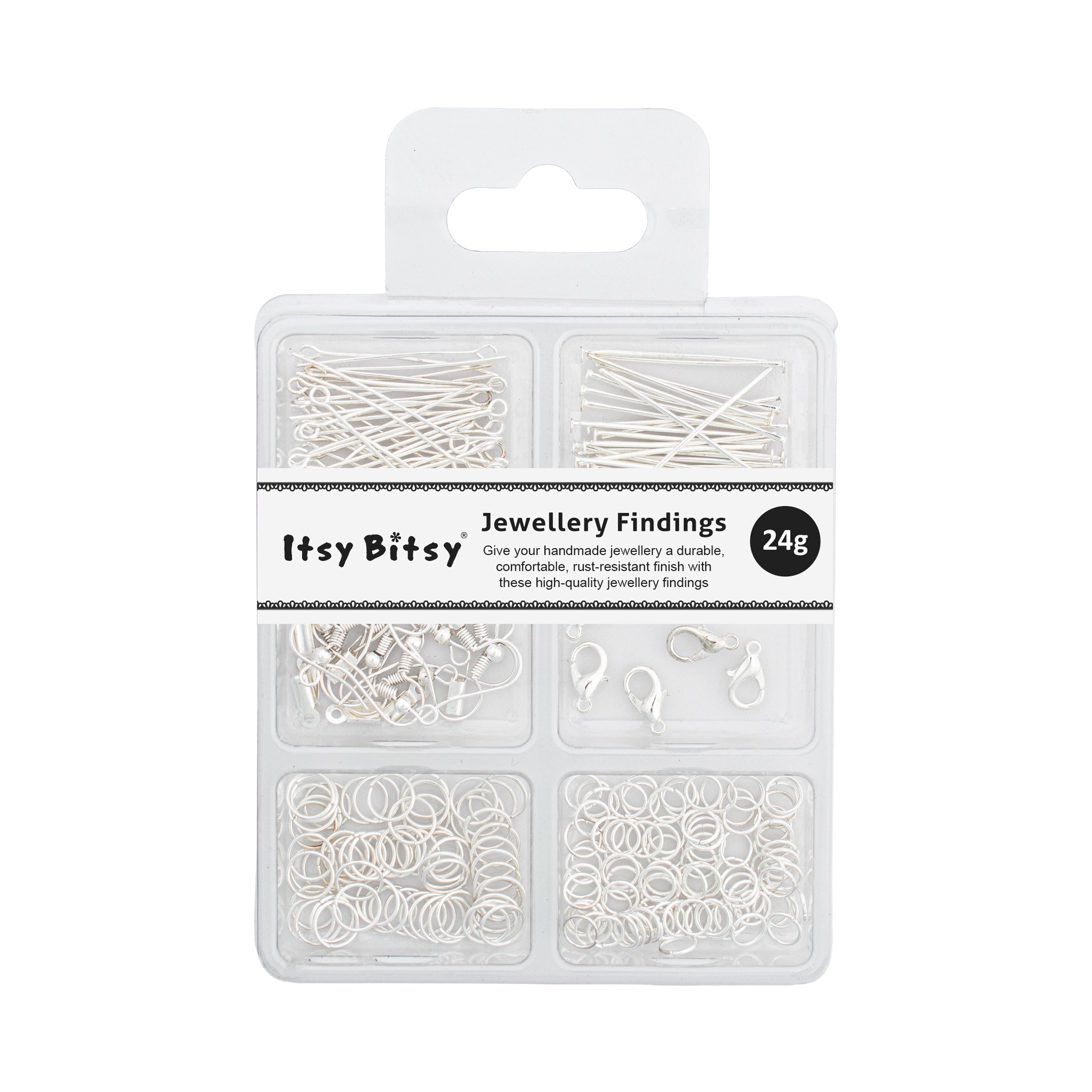 Jewellery Findings Assorted Silver 24gm 6 Comp Blister