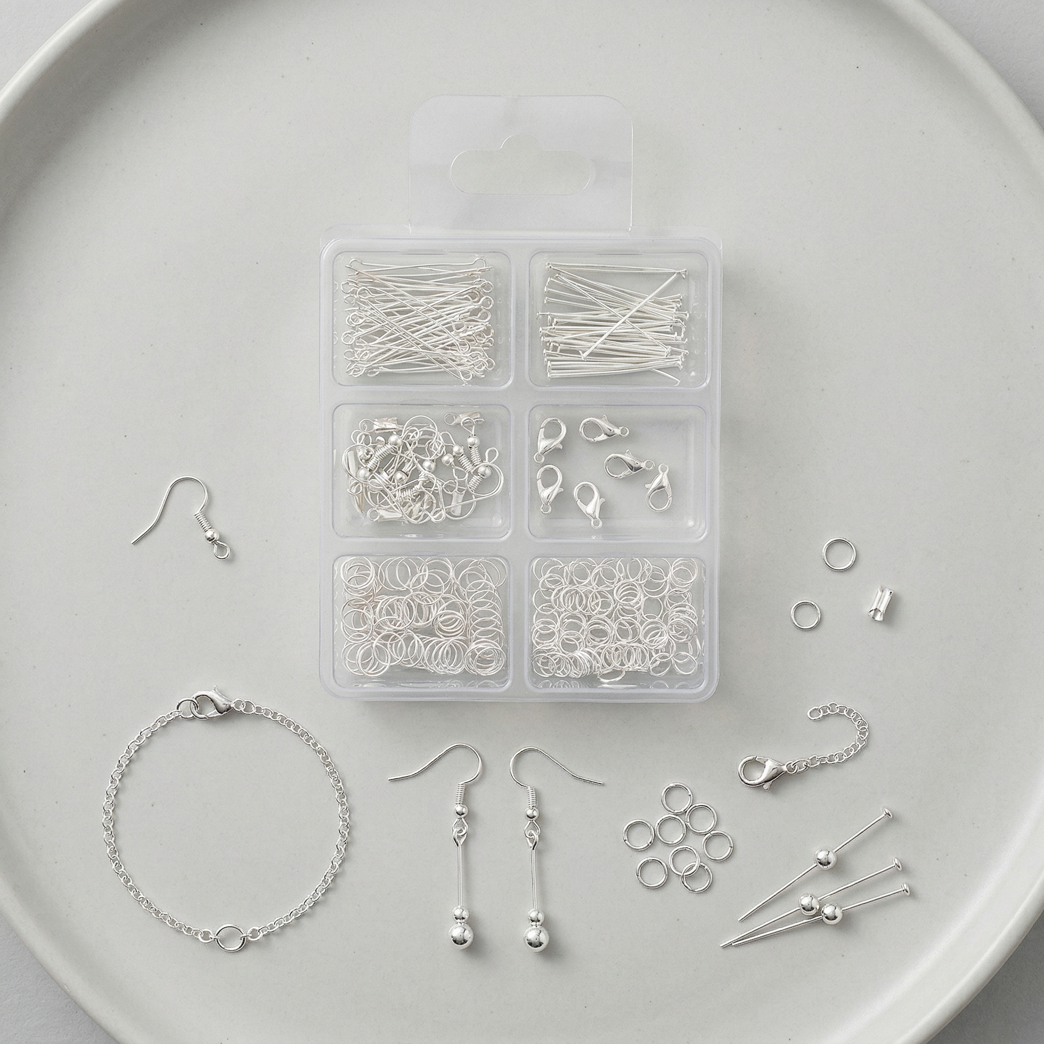 Jewellery Findings Assorted Silver 24gm 6 Comp Blister