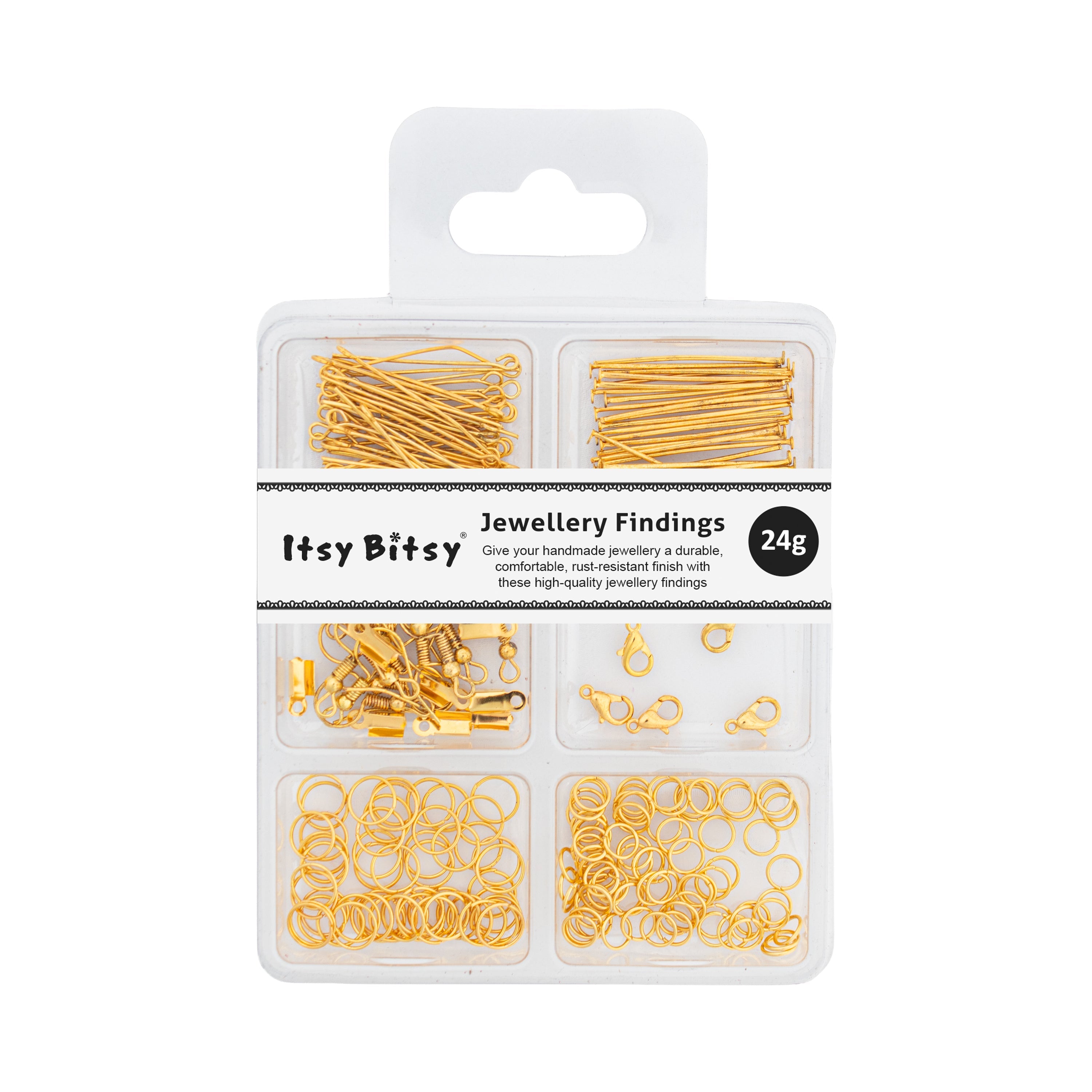 Jewellery Findings Assorted Gold 24gm 6 Comp Blister