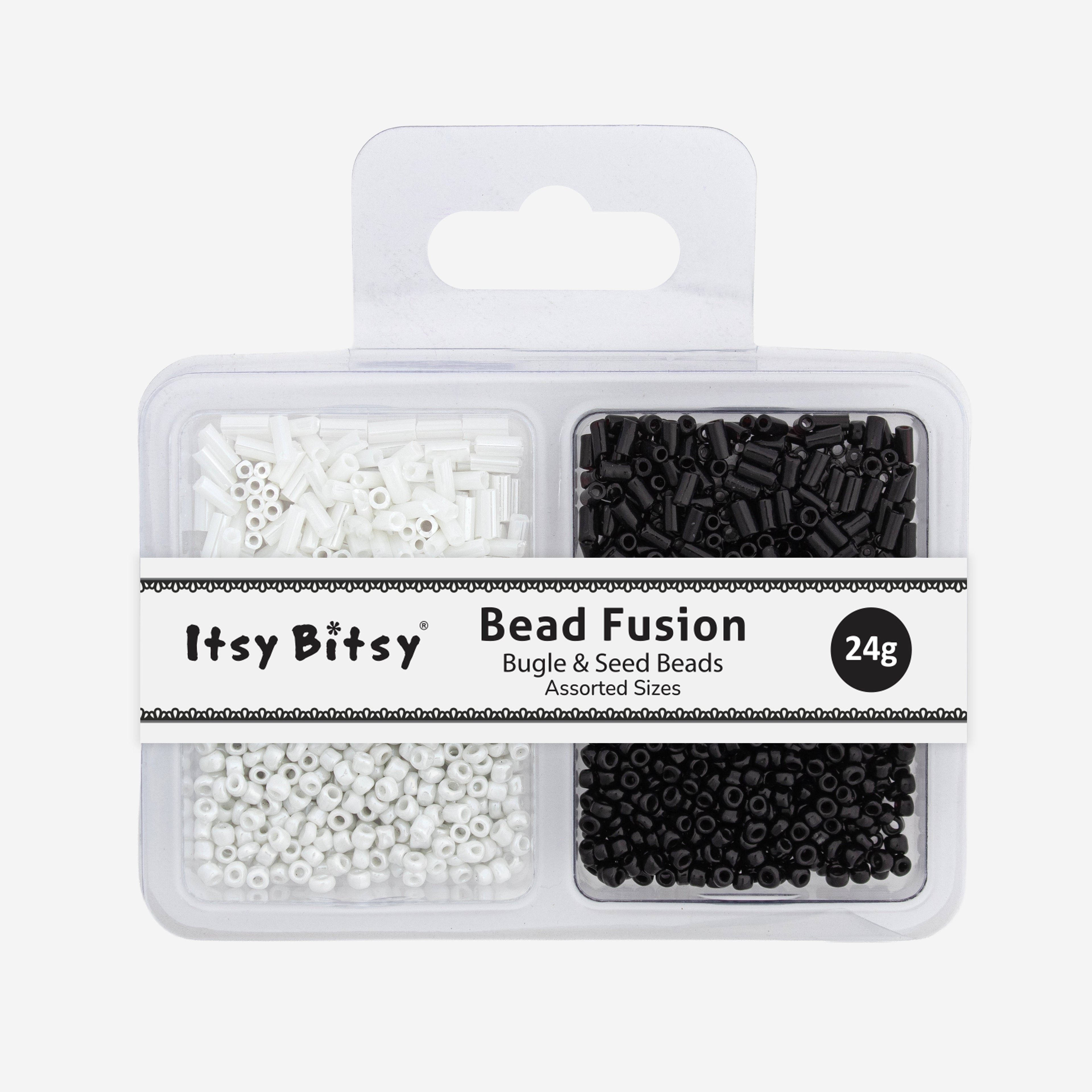 Bugle & Seed Beads Assorted Size Black & White 24gm 4 Comp Blister
