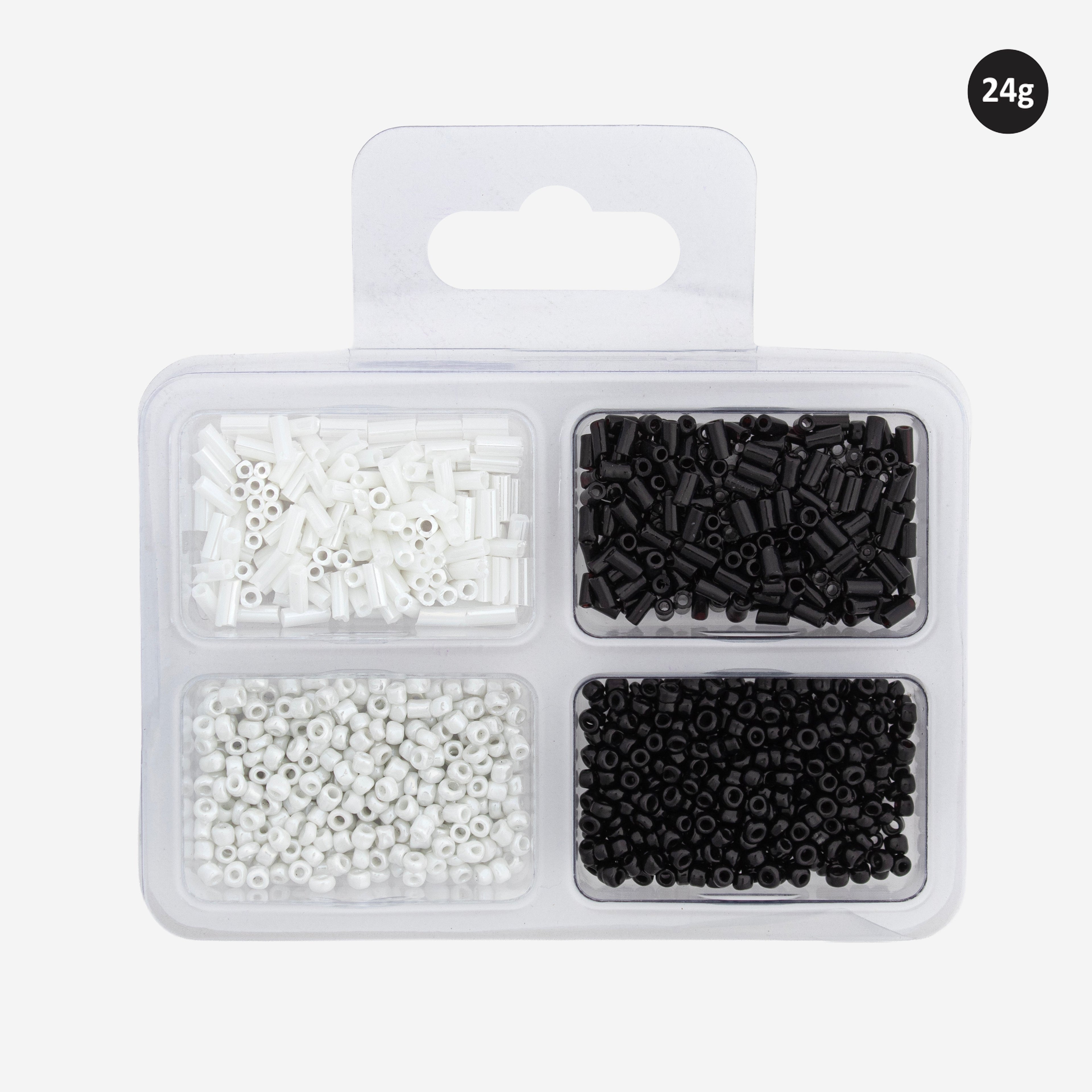 Bugle & Seed Beads Assorted Size Black & White 24gm 4 Comp Blister