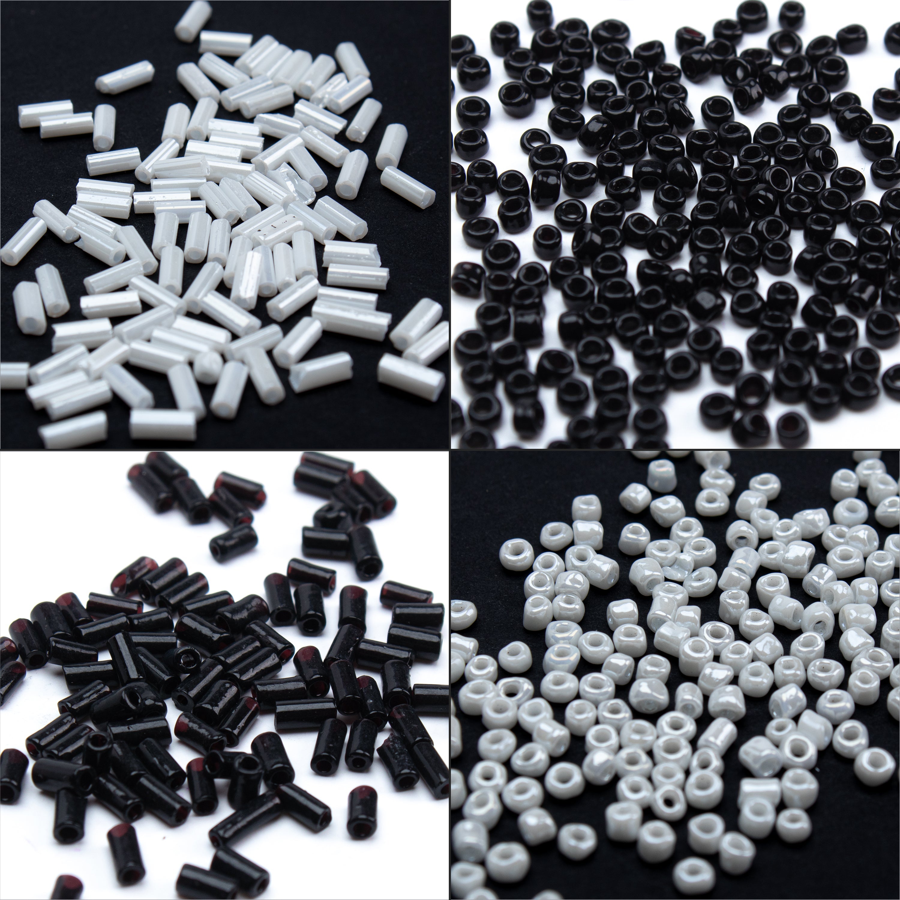 Bugle & Seed Beads Assorted Size Black & White 24gm 4 Comp Blister