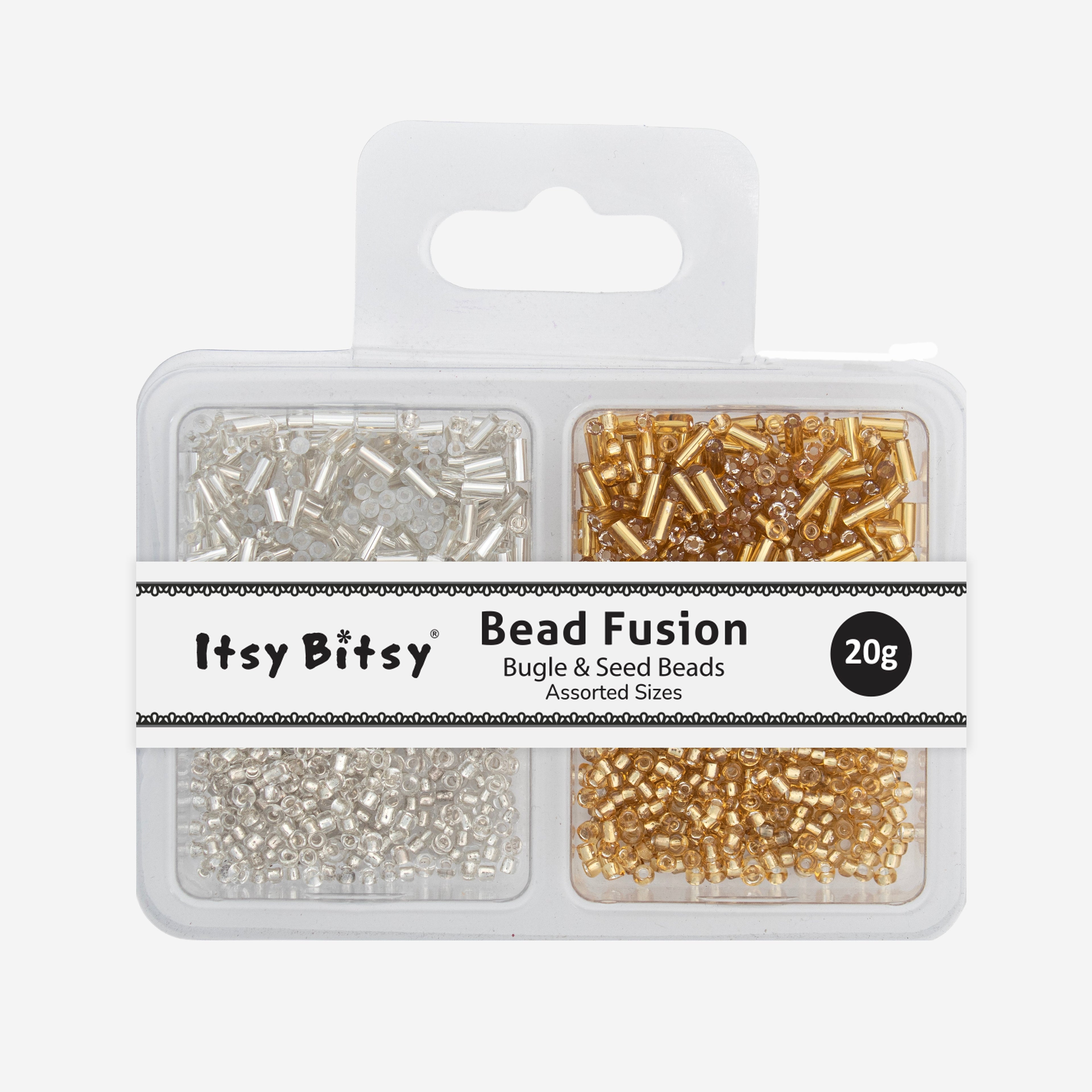 Bugle & Seed Beads Assorted Size Gold & Silver 20gm 4 Comp Blister