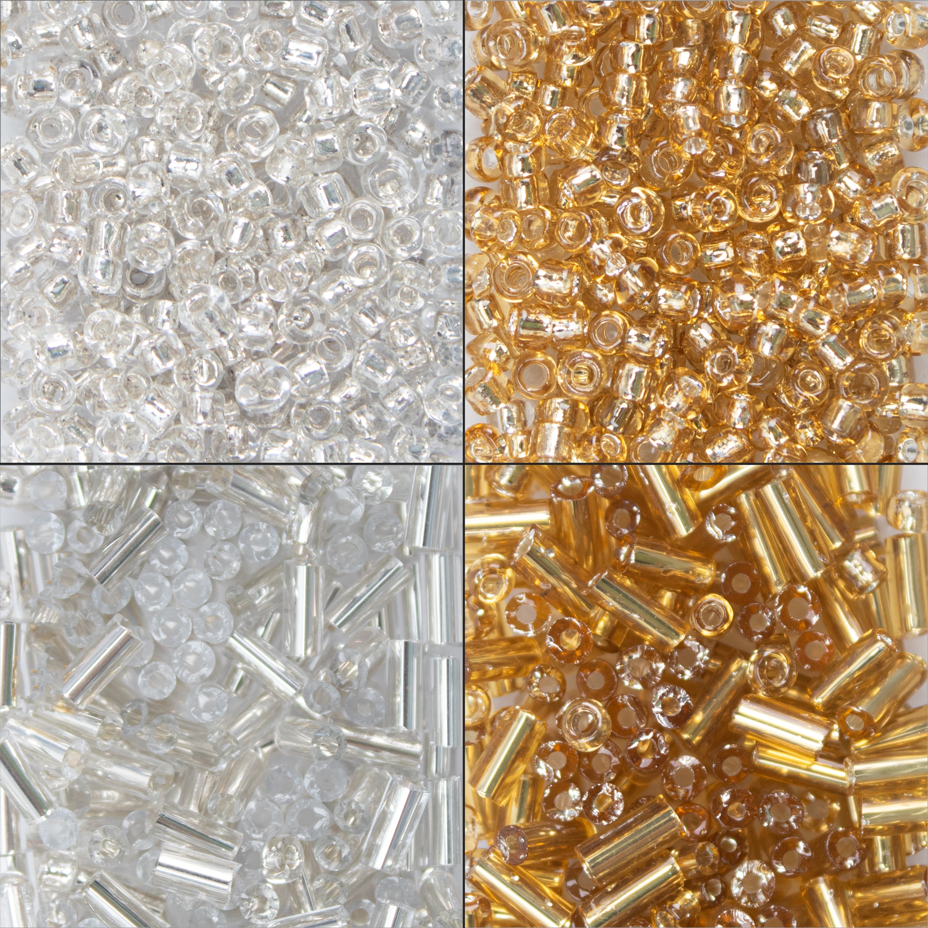 Bugle & Seed Beads Assorted Size Gold & Silver 20gm 4 Comp Blister