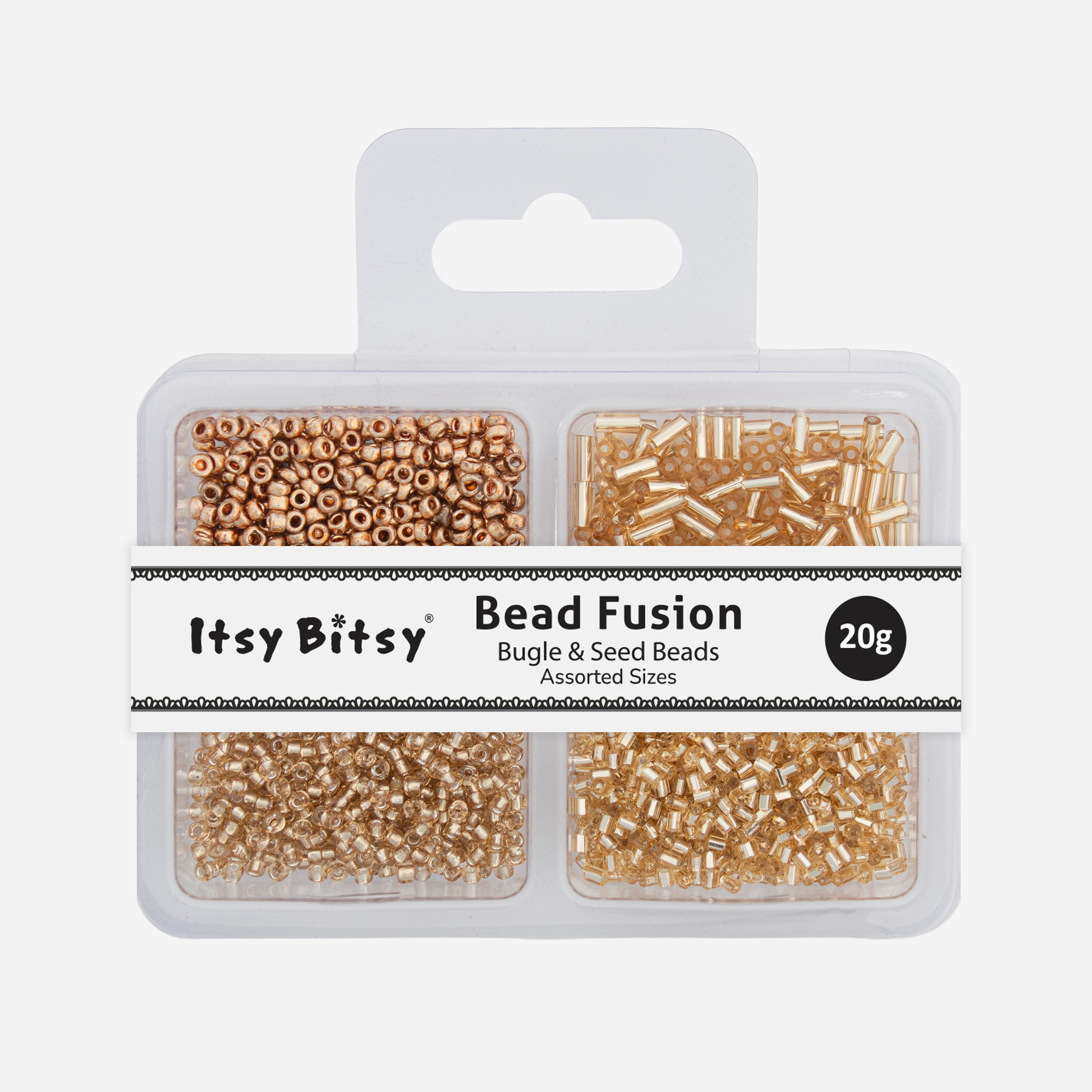 Bugle & Seed Beads Assorted Size Gold 20gm 4 Comp Blister
