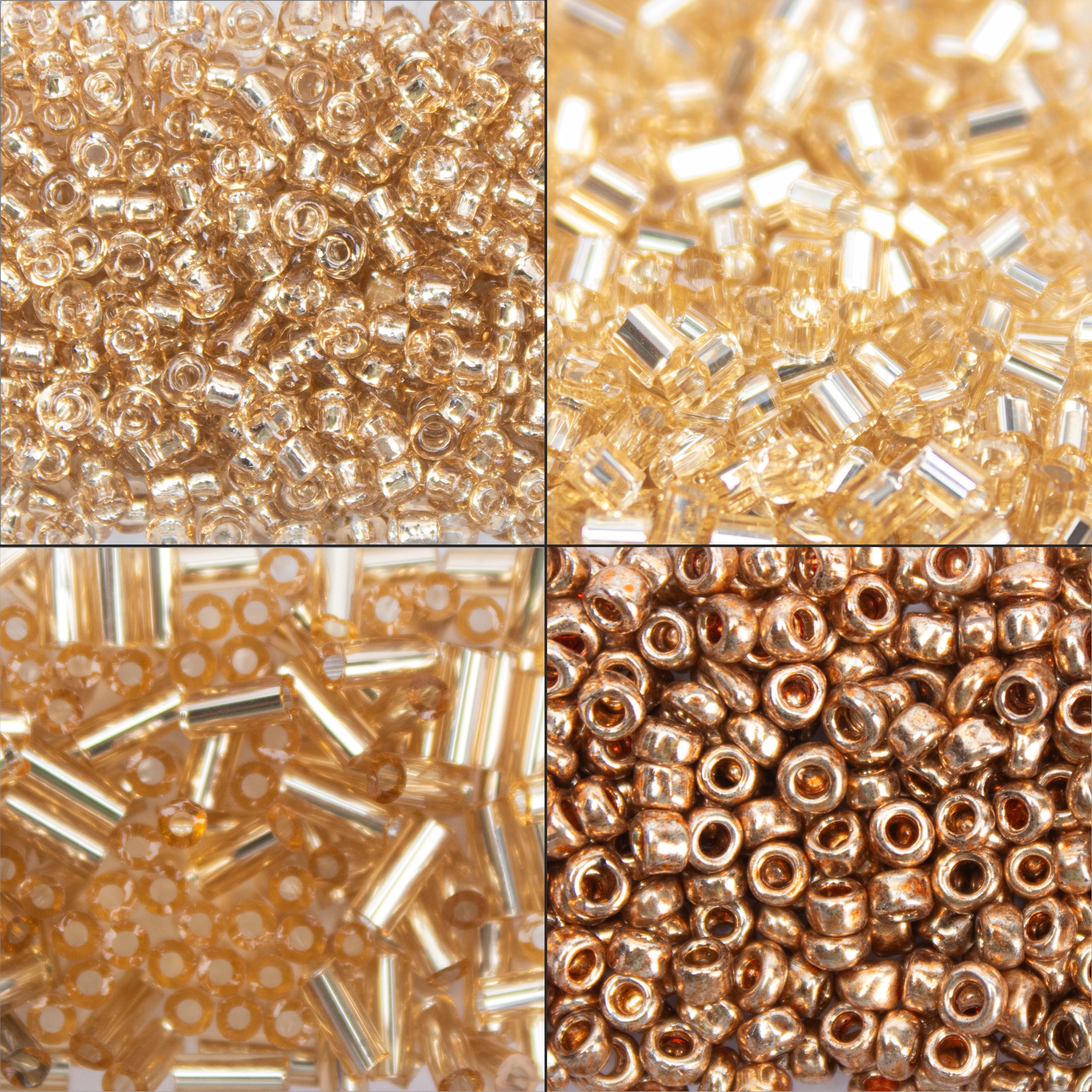 Bugle & Seed Beads Assorted Size Gold 20gm 4 Comp Blister