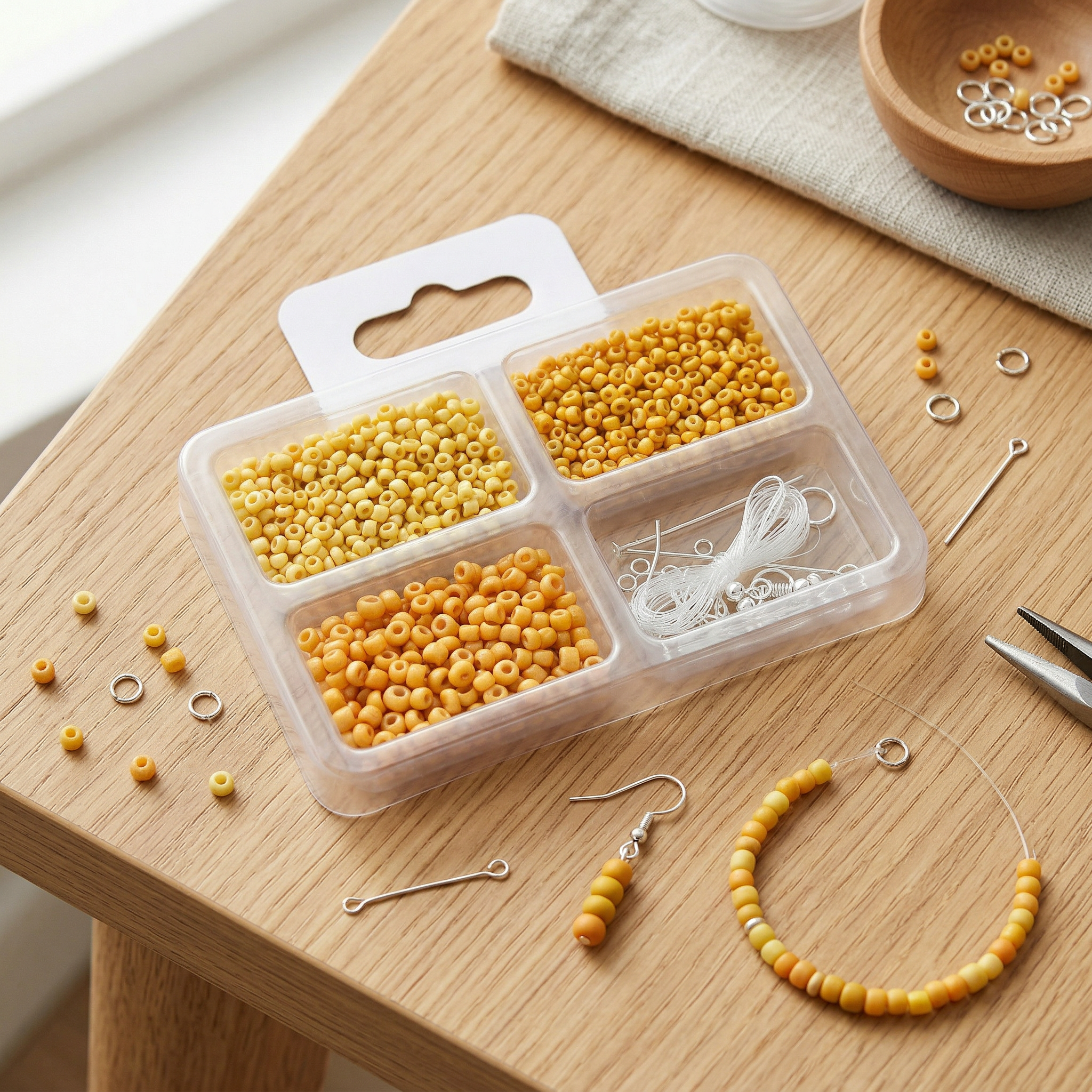 Seed Beads, Findings & Cord Sunny Hues 18gm 4 Comp Blister