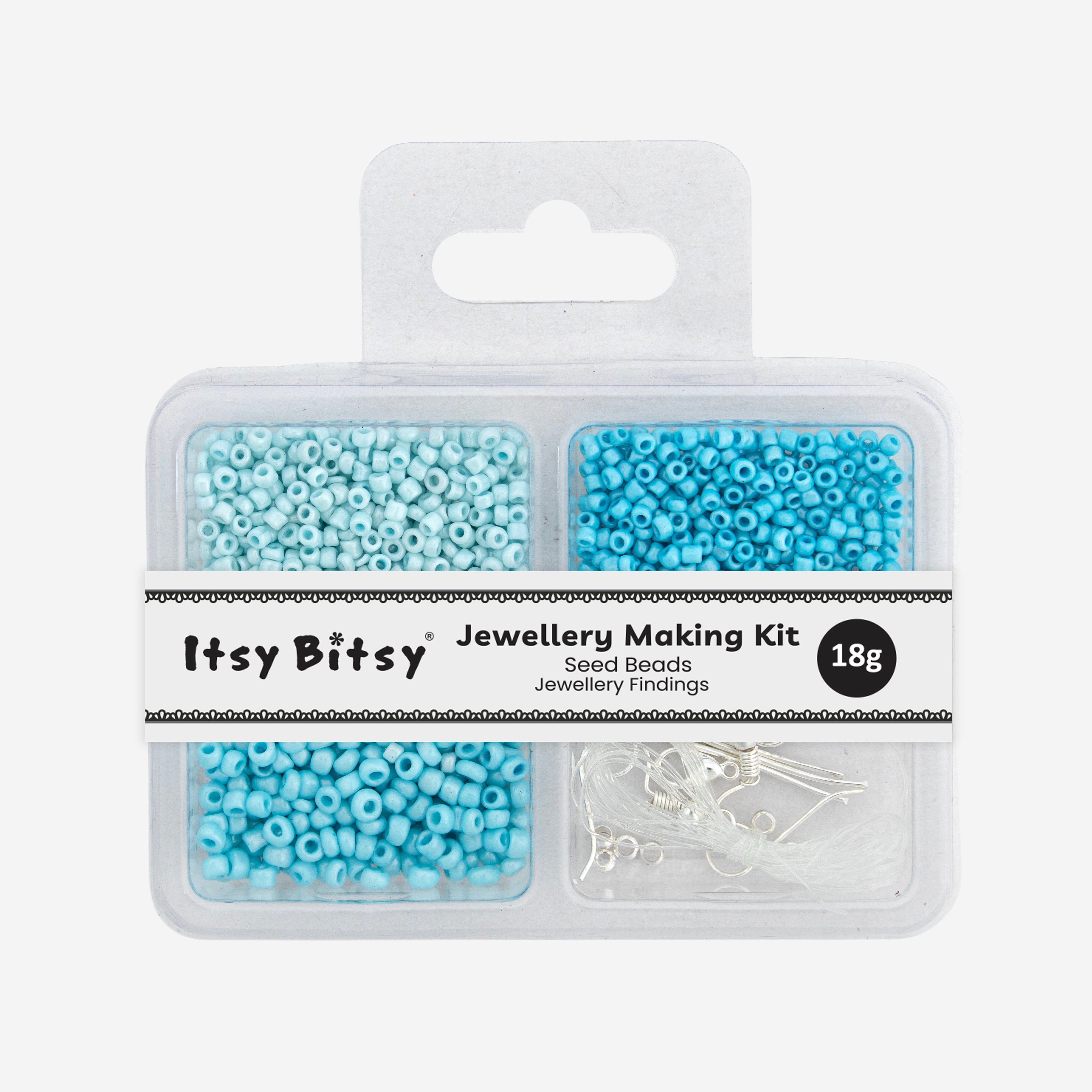 Seed Beads, Findings & Cord Aqua Hues 18gm 4 Comp Blister