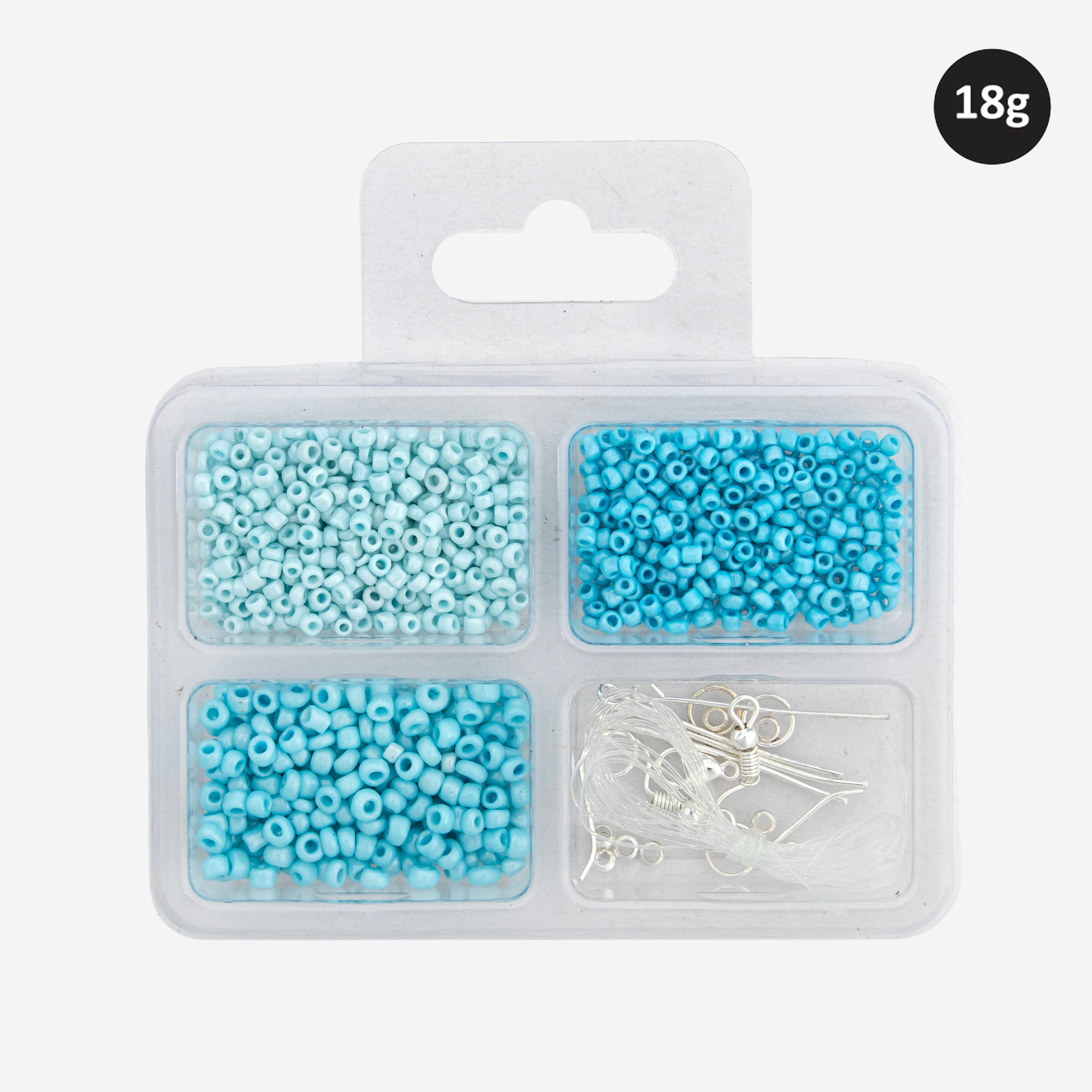 Seed Beads, Findings & Cord Aqua Hues 18gm 4 Comp Blister