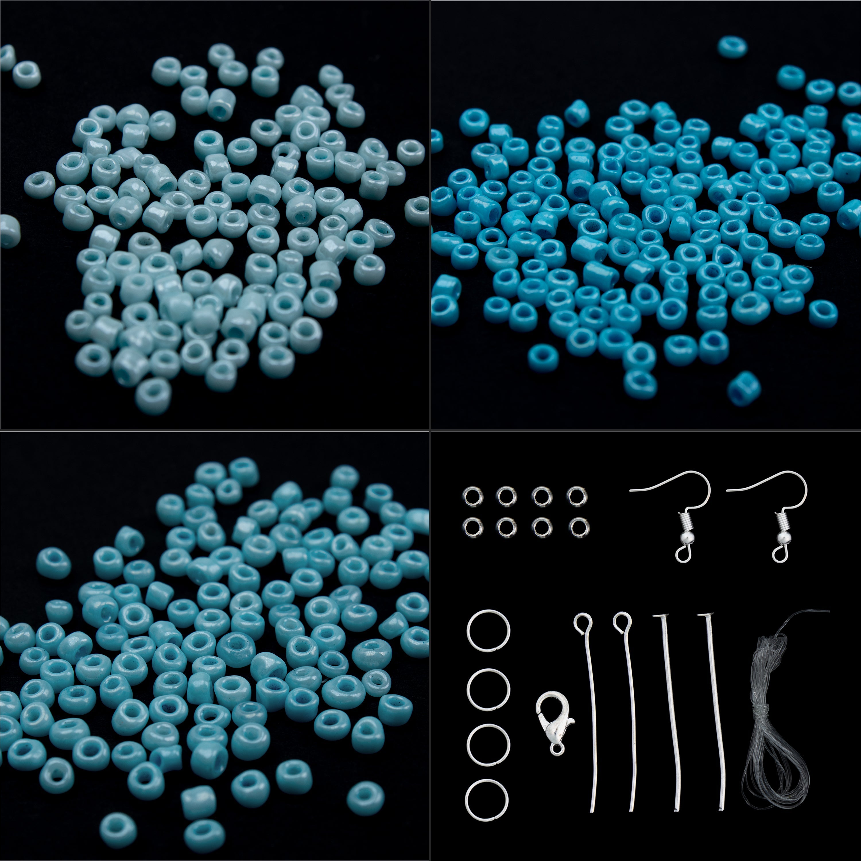 Seed Beads, Findings & Cord Aqua Hues 18gm 4 Comp Blister
