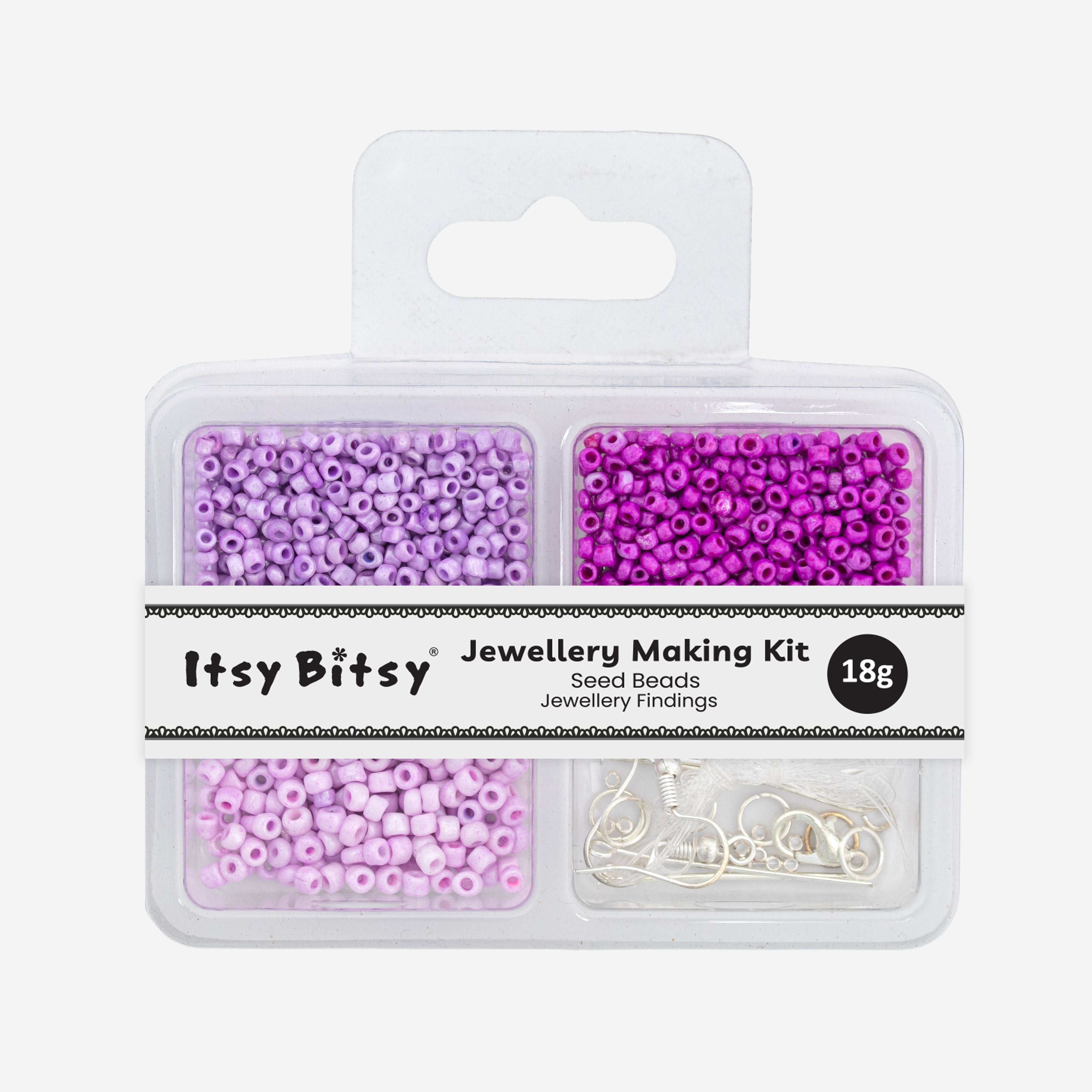 Seed Beads, Findings & Cord Rosy Hues 18gm 4 Comp Blister
