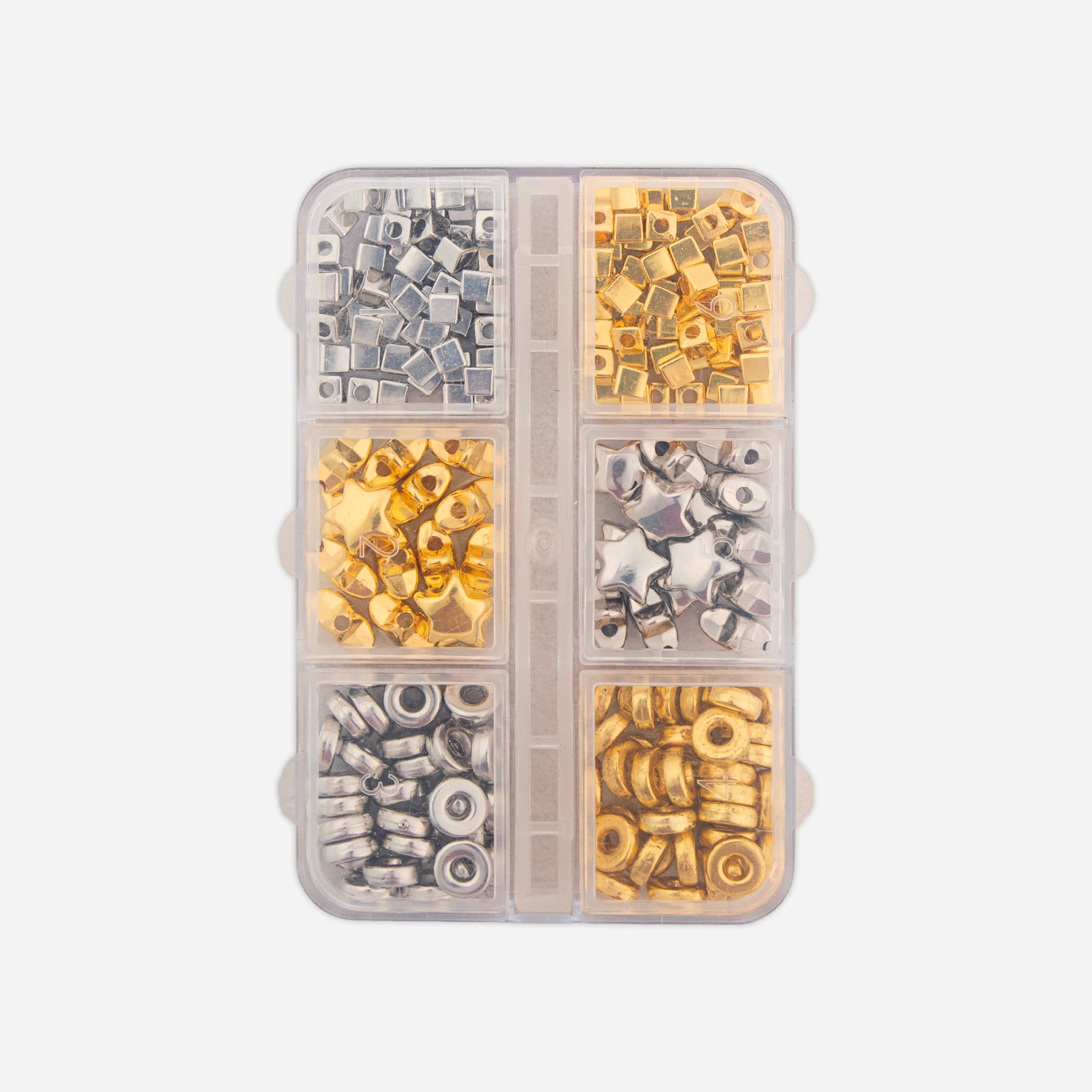 Jewellery Findings Spacer Art Beads Assorted Metallic Sheen 7 X 5cm 6 comp Box
