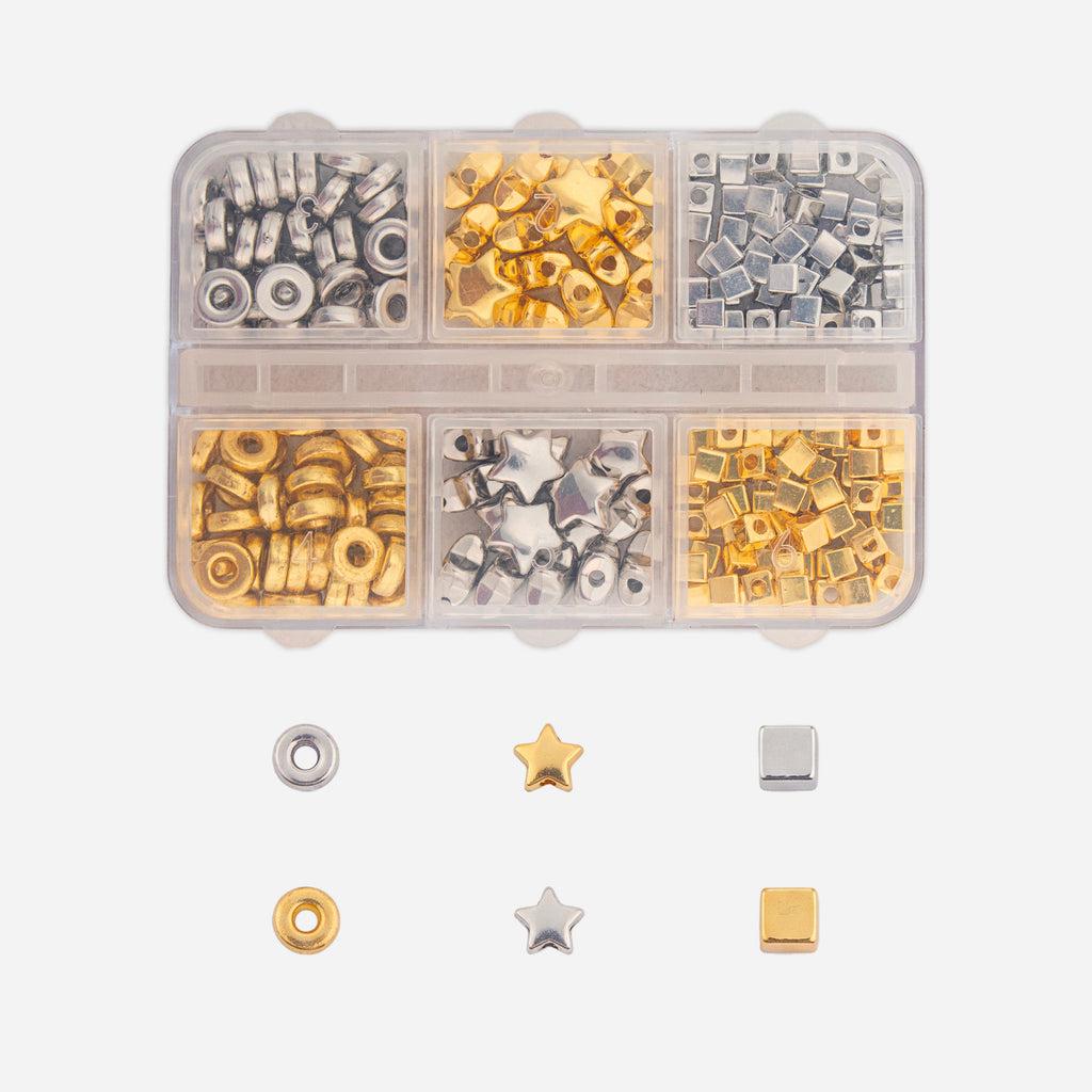 Jewellery Findings Spacer Art Beads Assorted Metallic Sheen 7 X 5cm 6 comp Box