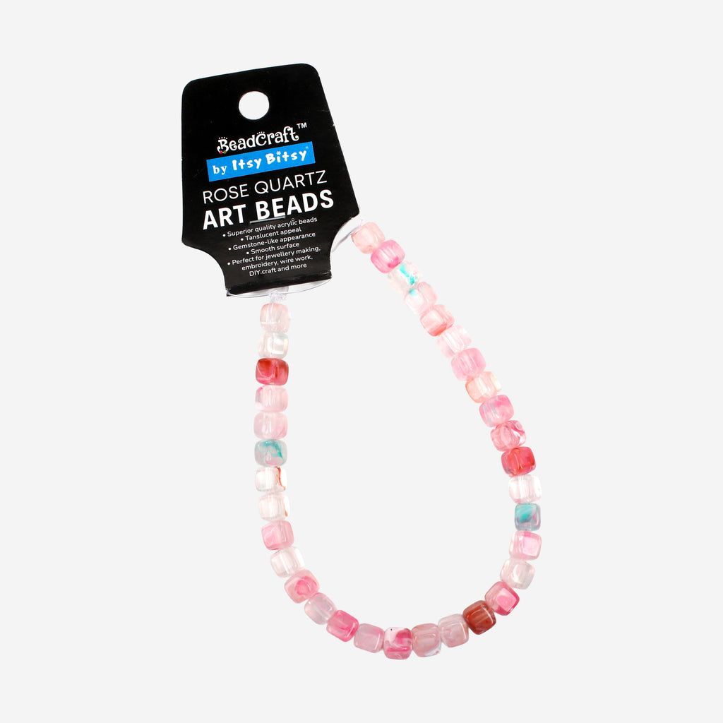 Rose Quartz Art Beads Cube 8mm 34 Beads 1 String