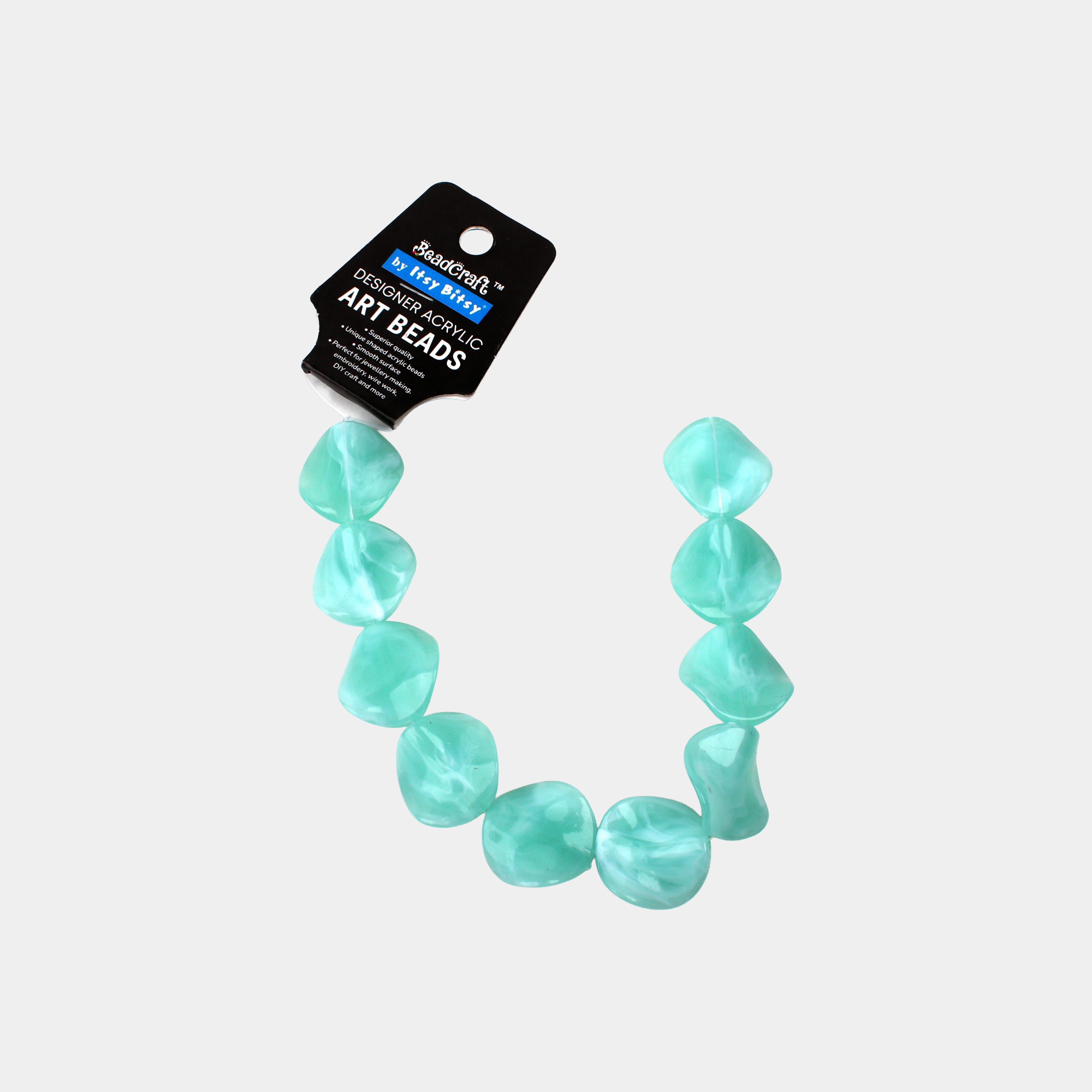 Designer Acrylic Art Beads Turquoise 10 Beads 1 String